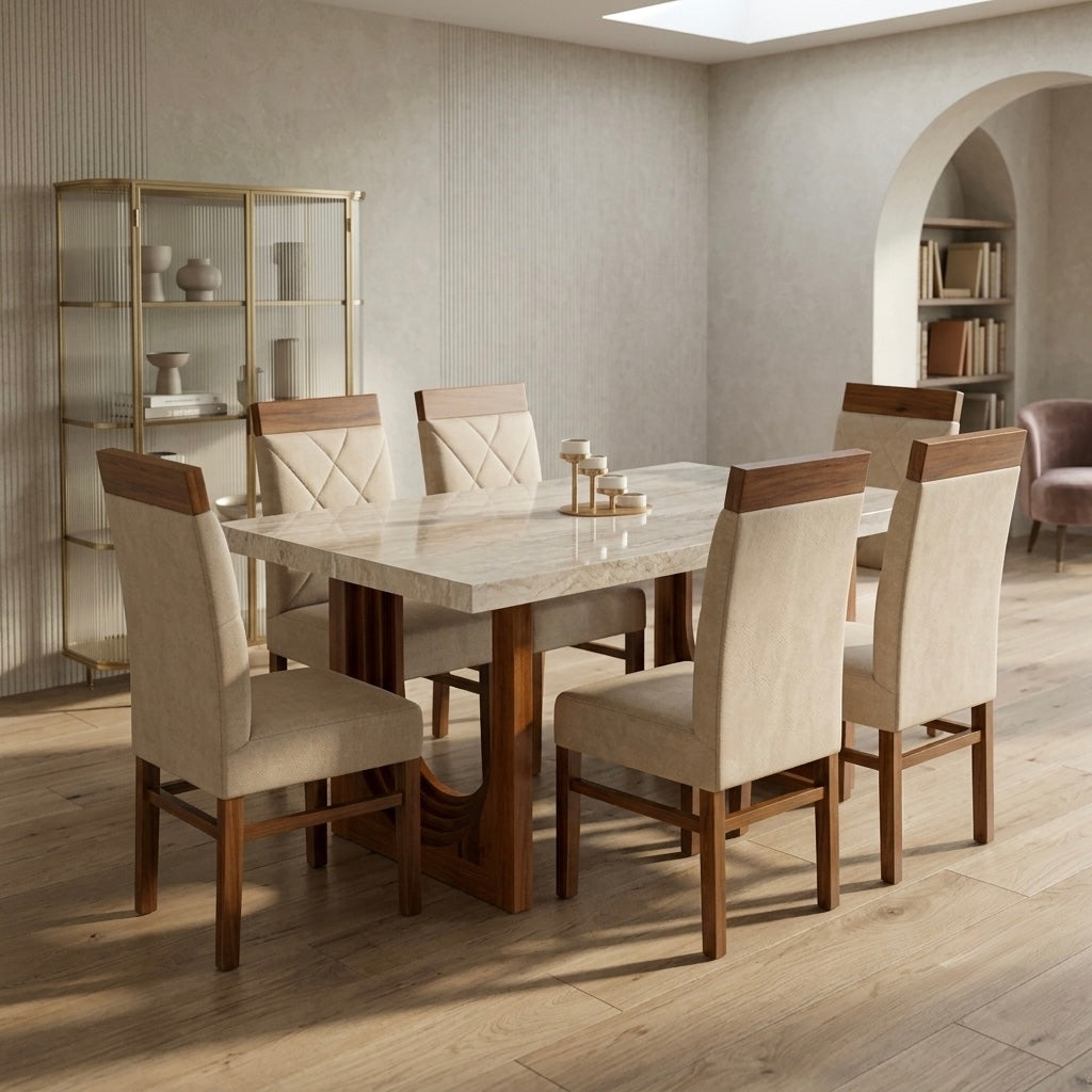 KLARA 6-SEATER DINING SET | 6X3.5 FT | MAHOGANY WOOD & CERAMIC TOP