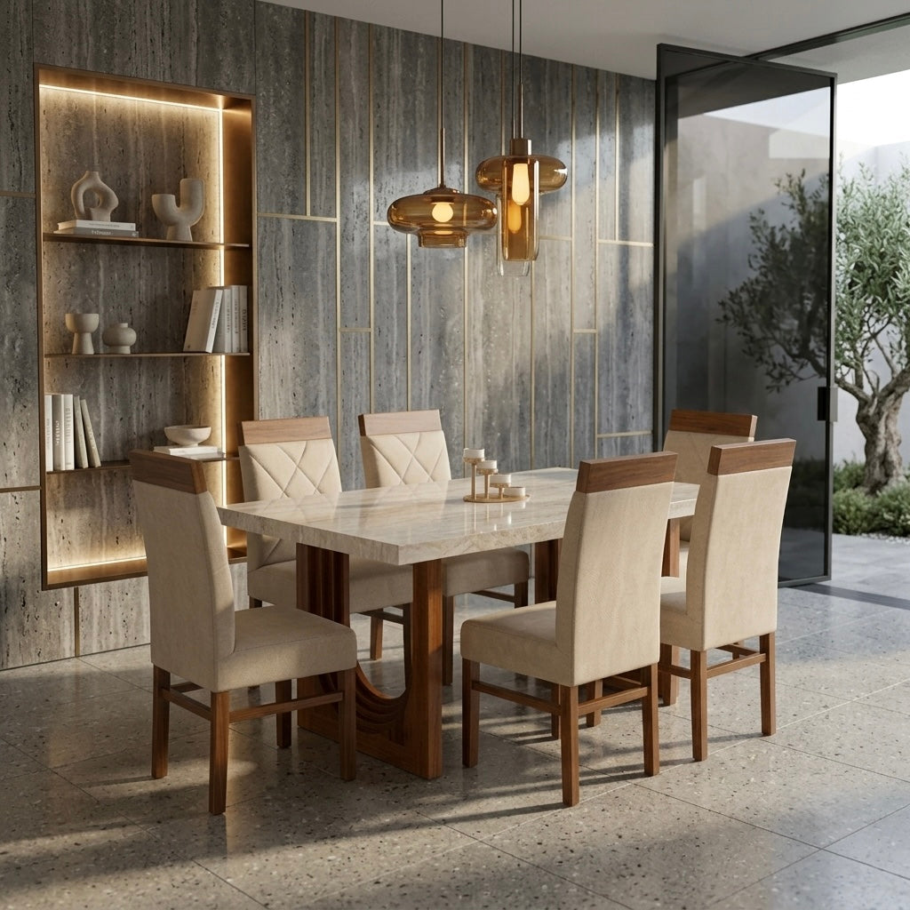KLARA 6-SEATER DINING SET | 6X3.5 FT | MAHOGANY WOOD & CERAMIC TOP