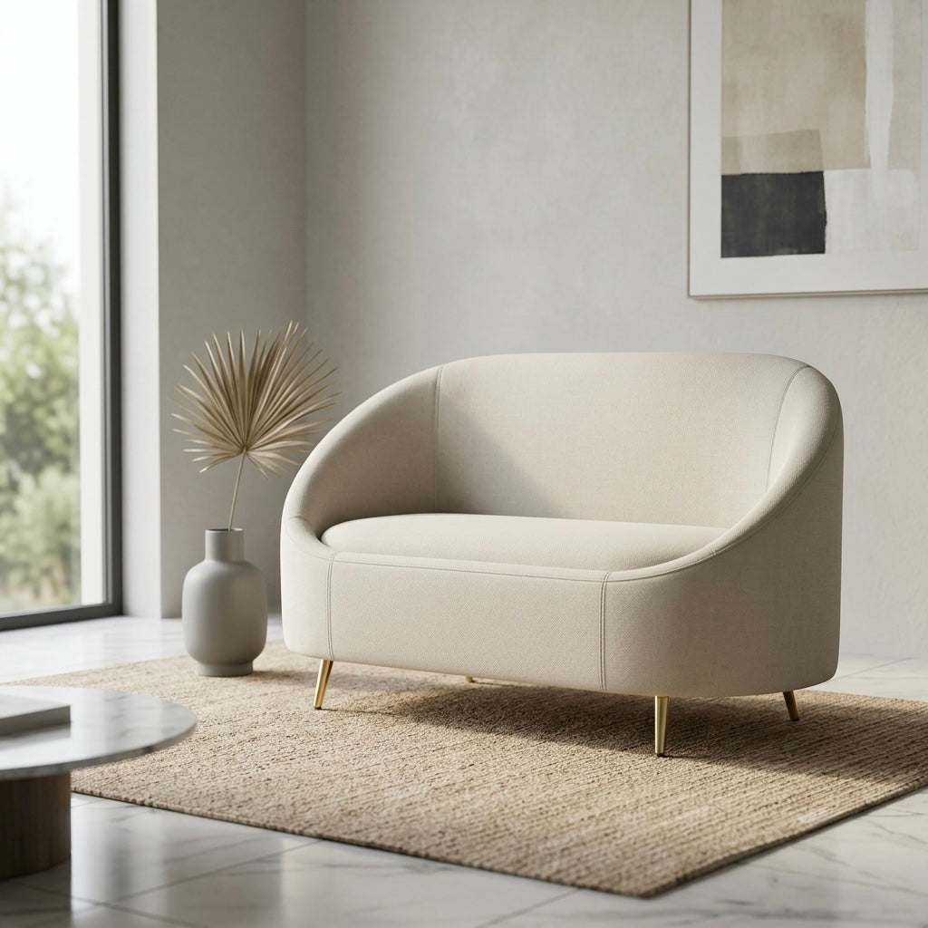 EGG MODEL 2-SEATER ARM CHAIR | ACACIA WOOD & VELVET FABRIC | WHITE