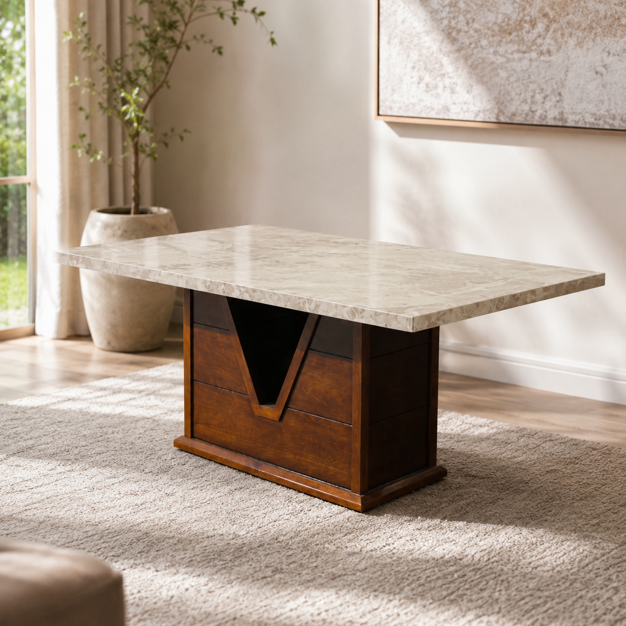 V-KAS 6-SEATER DINING TABLE | 6X3.5 FT | MAHOGANY WOOD & CERAMIC TOP