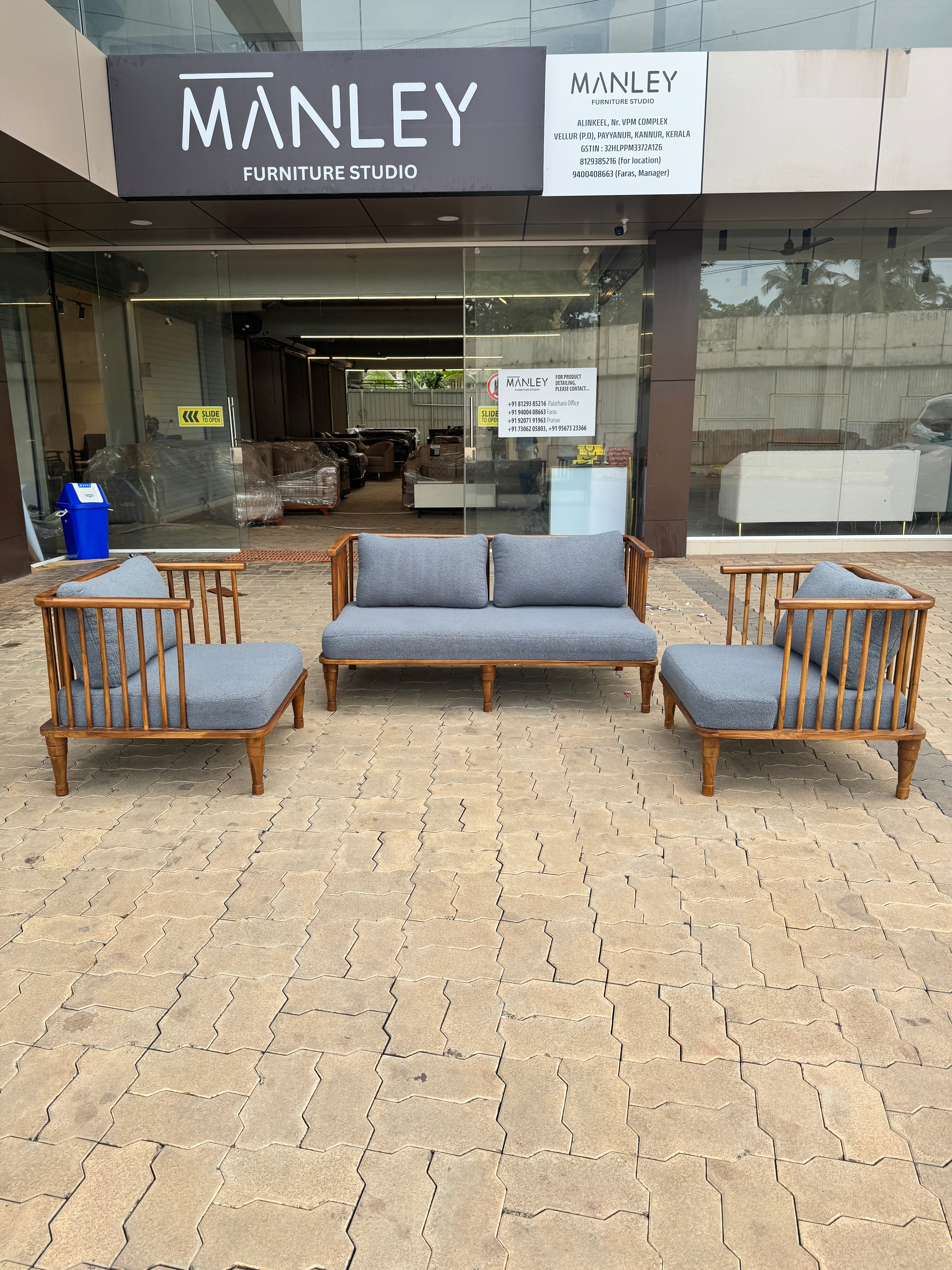 Classy Sofa Set – 3+1+1 Teak Wood Frame & Suede Fabric | 5-Year Warranty