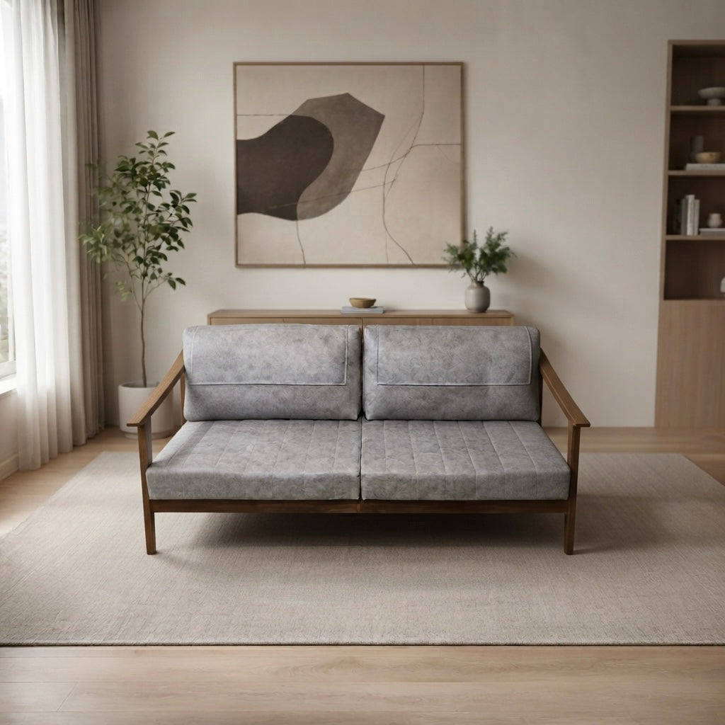 DOMS SOFA SET | SOLID TEAK WOOD & SUEDE FABRIC | 80-MONTH WARRANTY