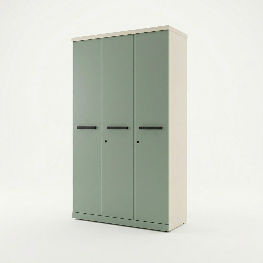 ZENITH 3-DOOR QUEEN SIZE BEDROOM SET | PARTICLE BOARD | OLIVE GREEN & WHITE