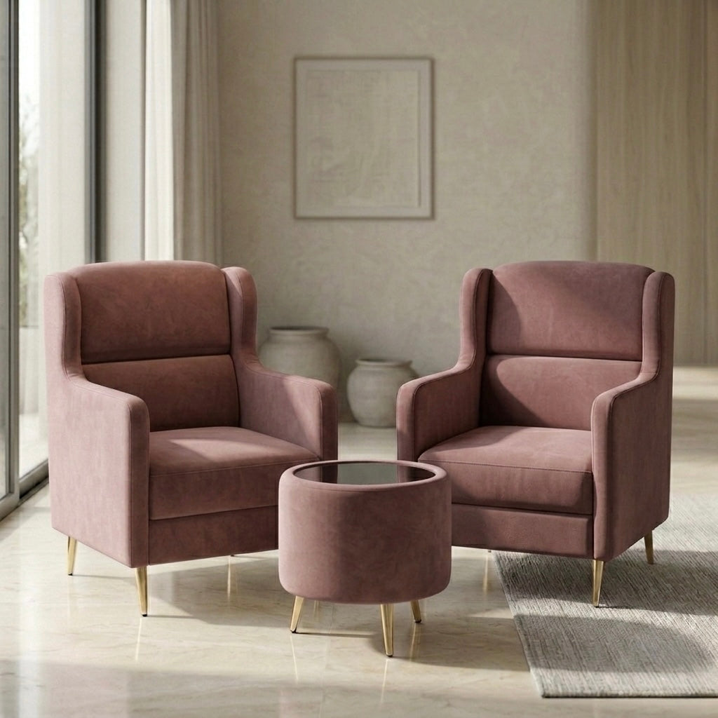 ROYAL ARM CHAIR SET | ACACIA WOOD & VELVET FABRIC