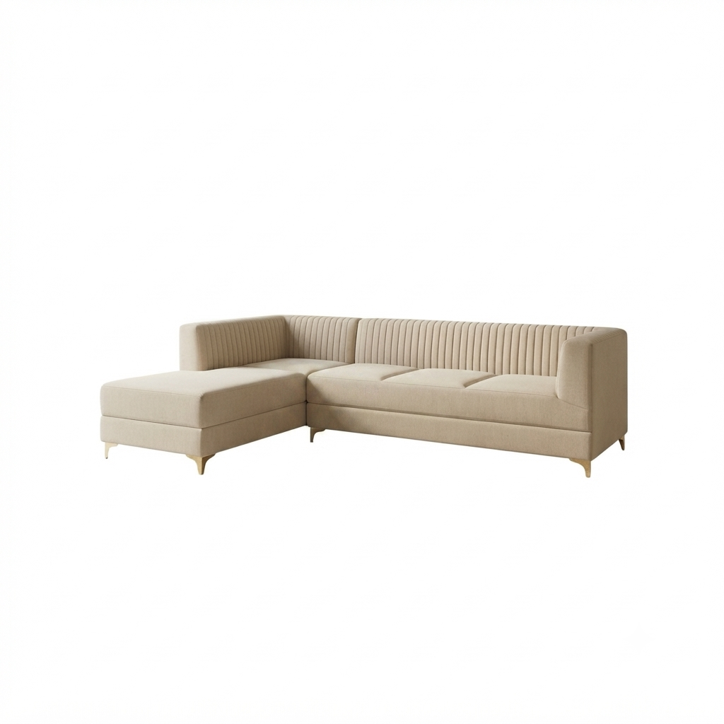 ECLIPSE CORNER SOFA SET | VELVET FABRIC & ACACIA WOOD FRAME | BEIGE