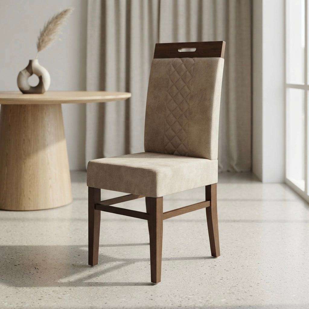 LONEN DINING CHAIR | MAHOGANY WOOD & REXIN UPHOLSTERY | BEIGE