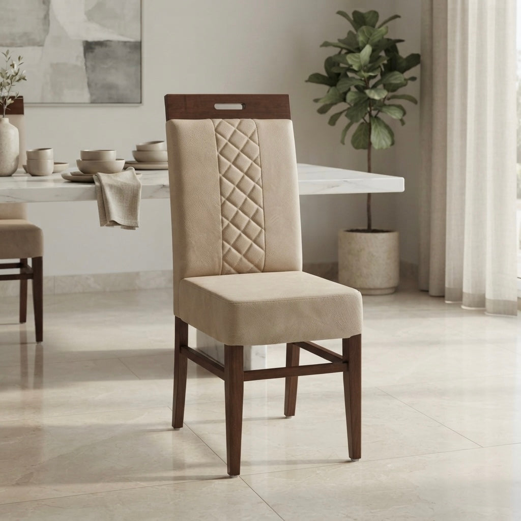 LONEN DINING CHAIR | MAHOGANY WOOD & REXIN UPHOLSTERY | BEIGE