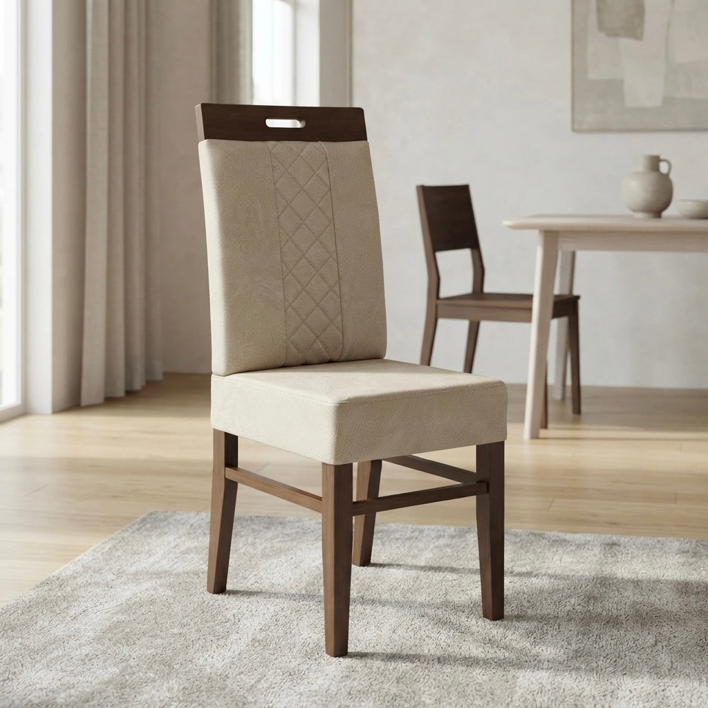 LONEN DINING CHAIR | MAHOGANY WOOD & REXIN UPHOLSTERY | BEIGE