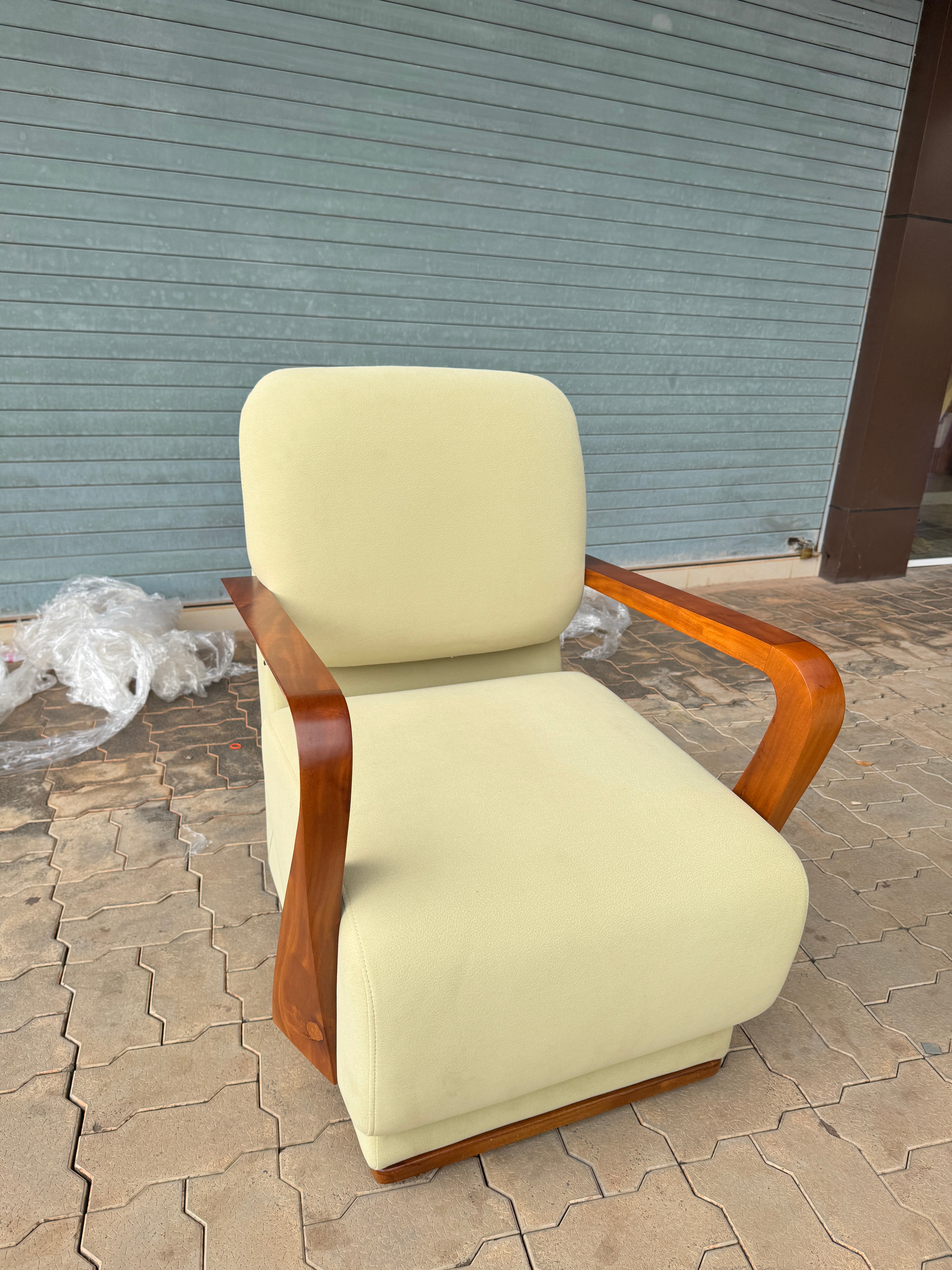 LINORA 3+1+1 GREEN COLOUR-TREATED MAHAGONY WOOD WITH FABRIC