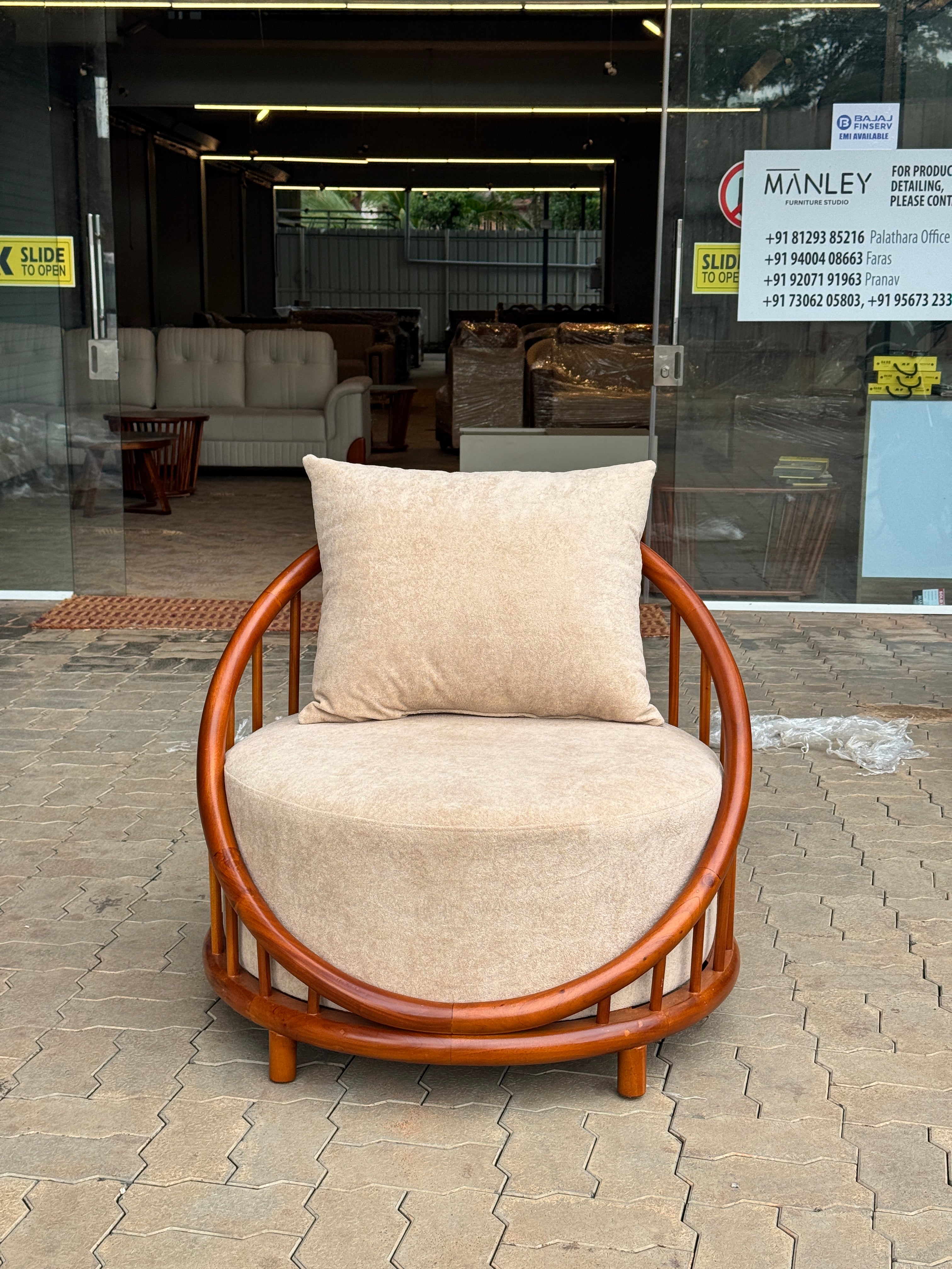 BELLAPOSH 3+1+1 SOFA SET | SUEDE FABRIC & MAHOGANY FRAME | CREAM | POCKET SPRING