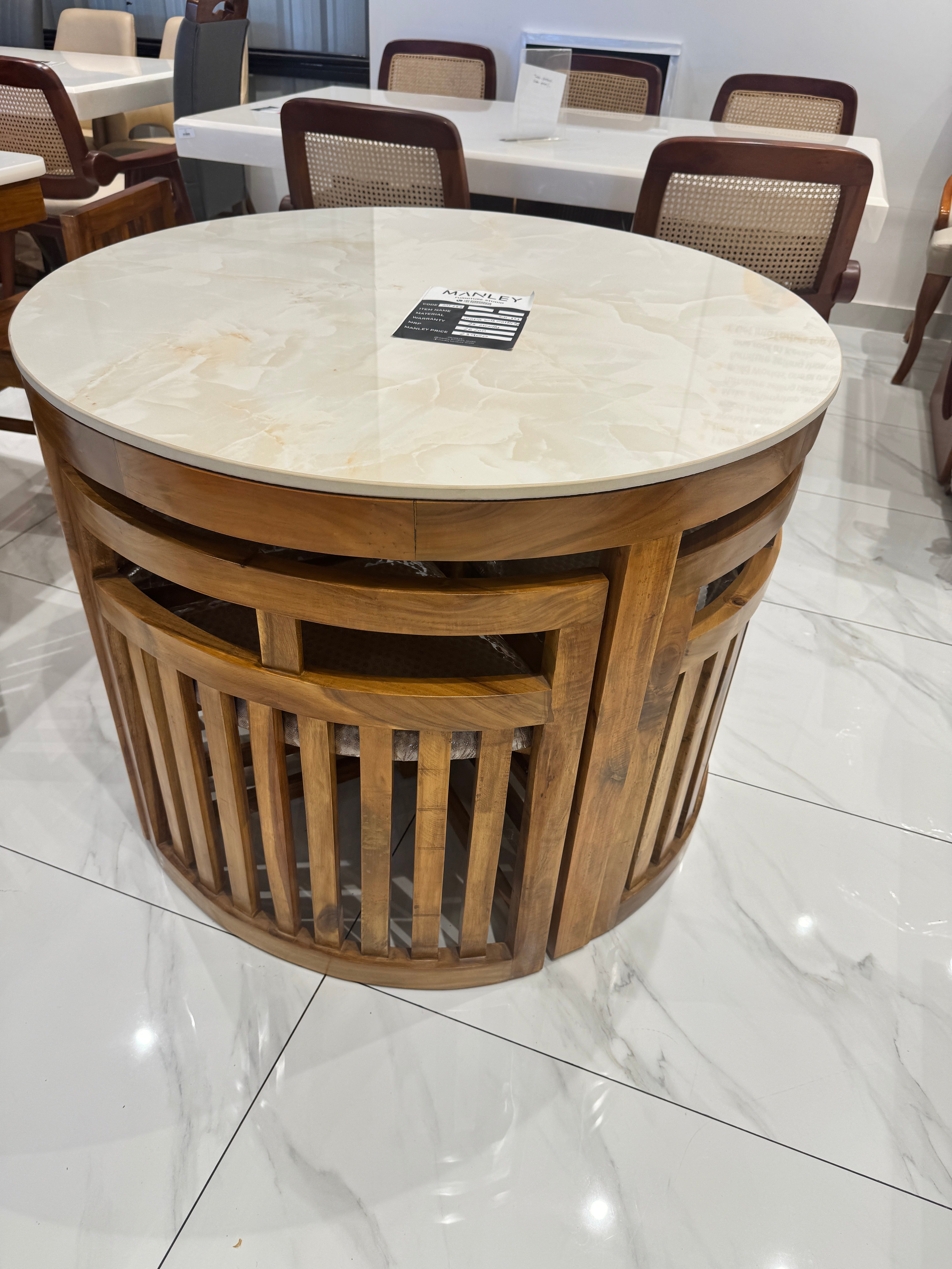 TUD 4-SEATER DINING SET | ACACIA WOOD & CERAMIC TOP | 3×3 FT