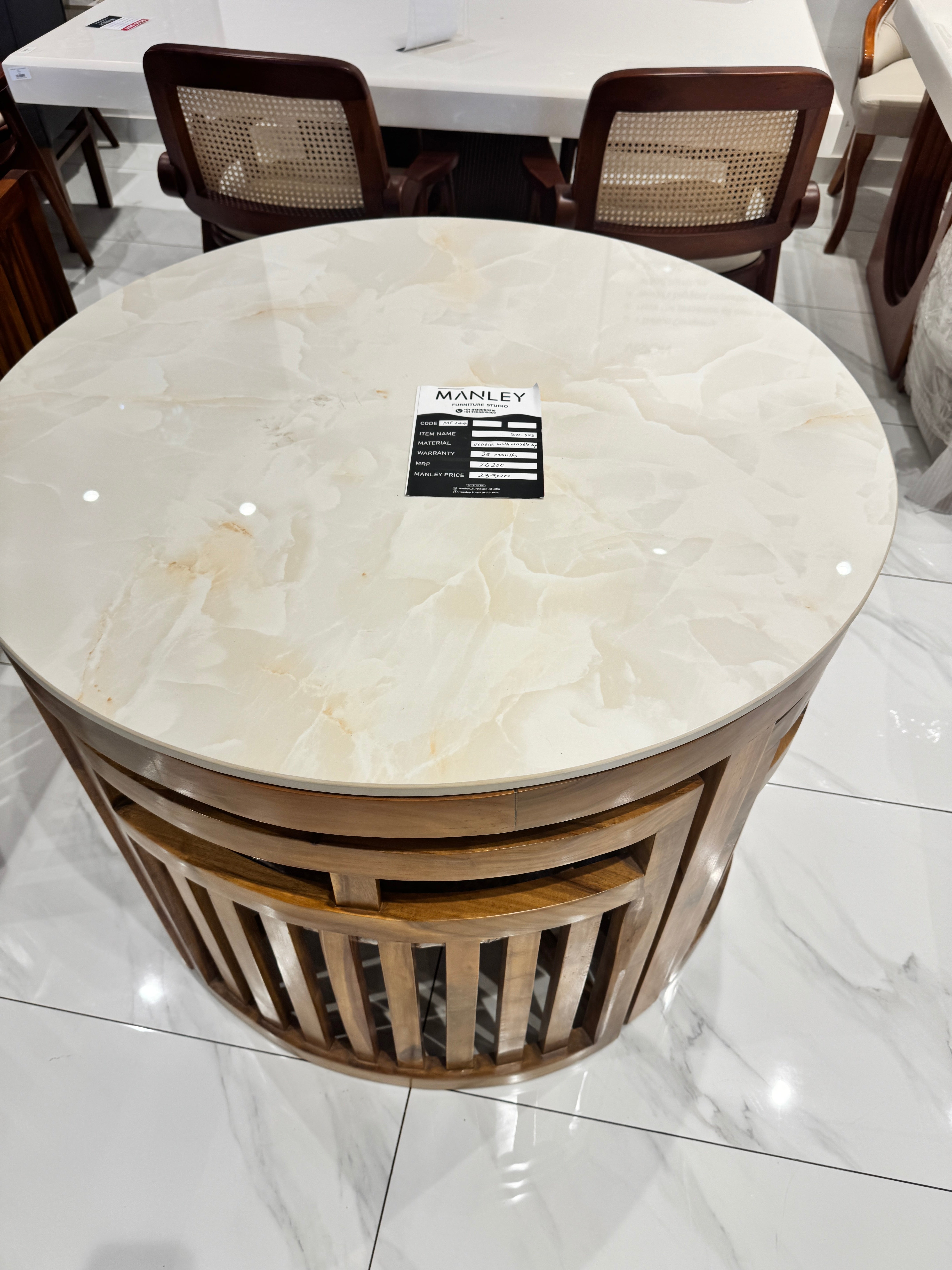 TUD 4-SEATER DINING SET | ACACIA WOOD & CERAMIC TOP | 3×3 FT