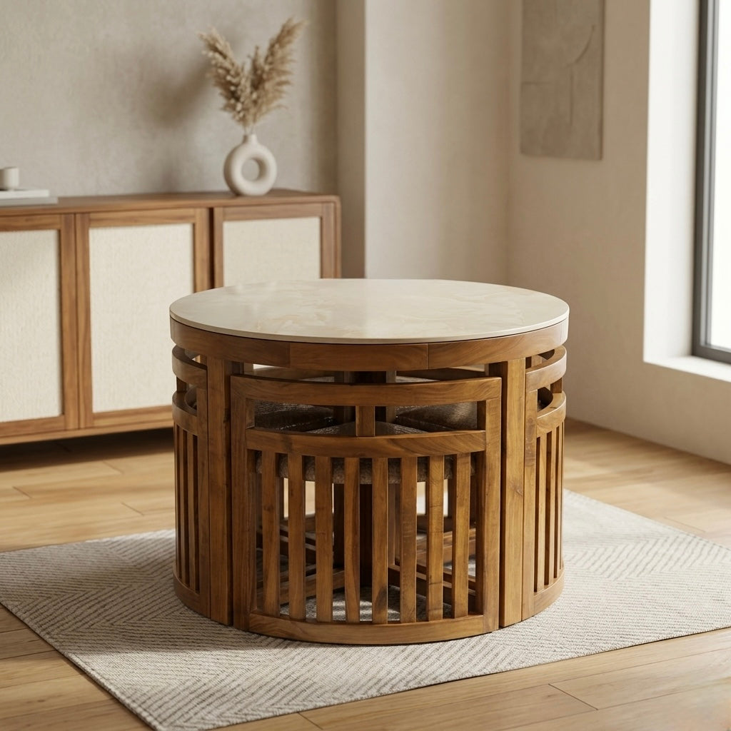 TUD 4-SEATER DINING SET | ACACIA WOOD & CERAMIC TOP | 3×3 FT