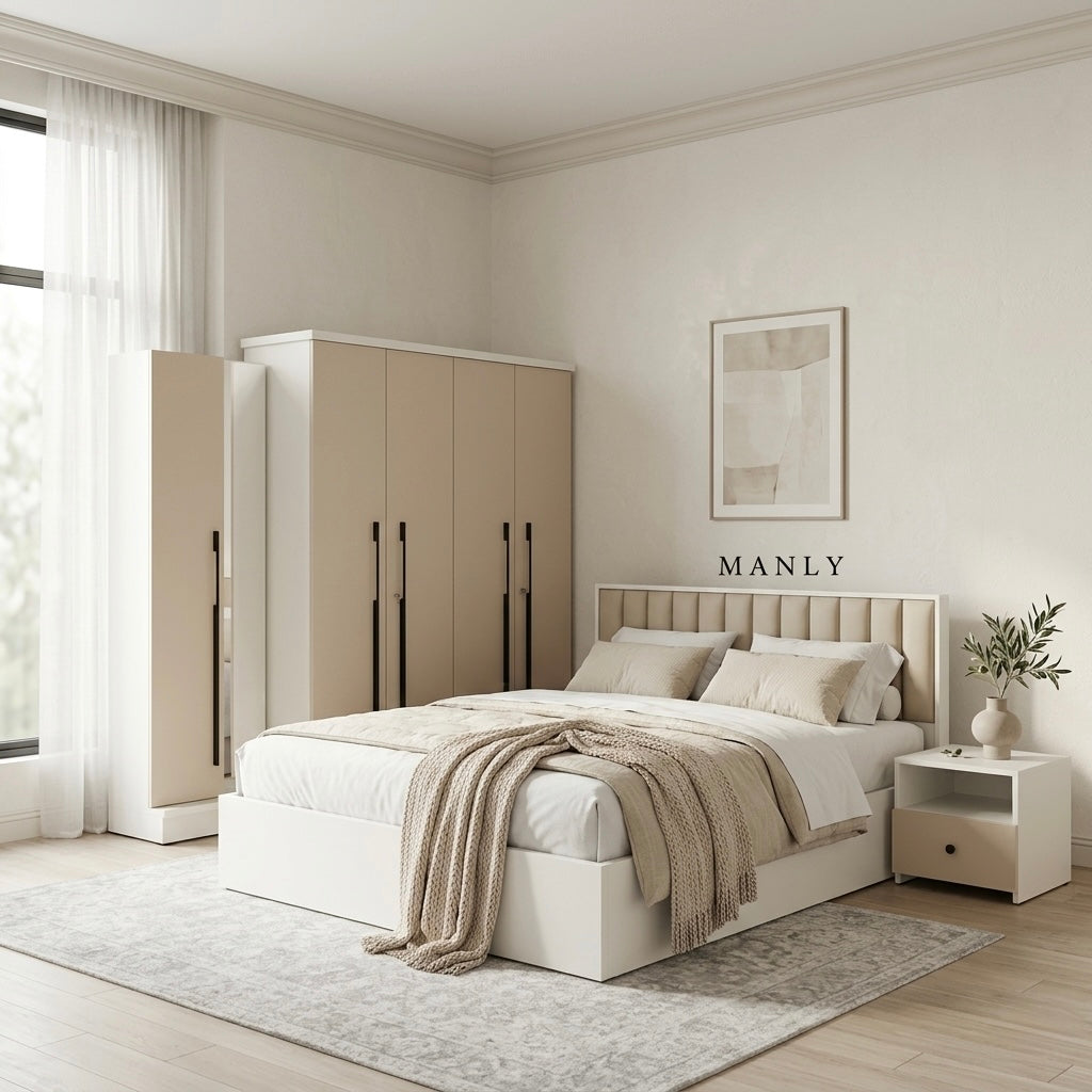 CREY 4 DOOR QUEEN SIZE  BEDROOMSET  – COLOUR WHITE AND PINK - PREIMIUM PARTICLE BOARD