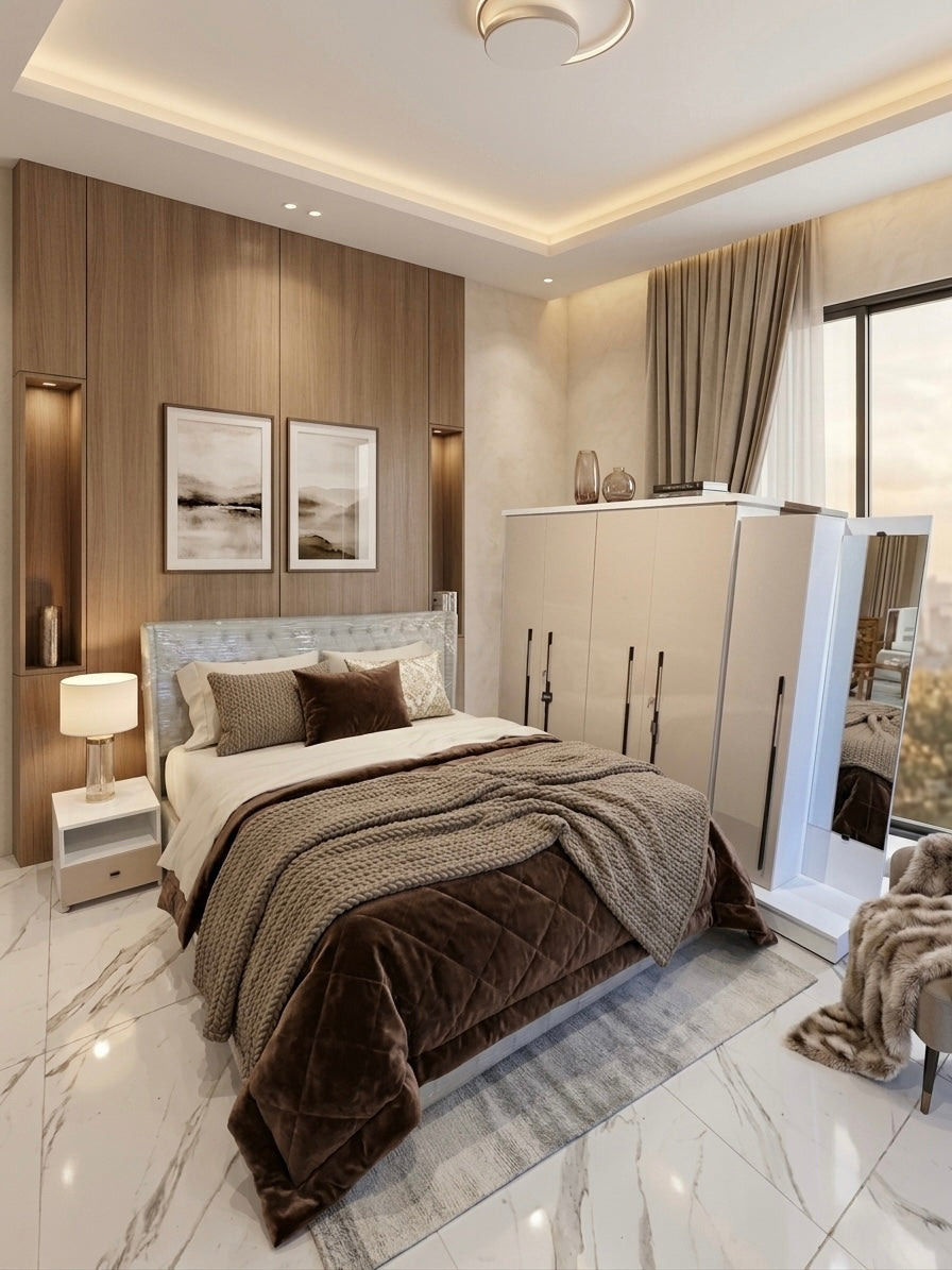 ASTON 4 DOOR  KING SIZE  BEDROOMSET – PARTICLE BOARD  FULL CUSSION COT IVORY AND CREAM COLOUR