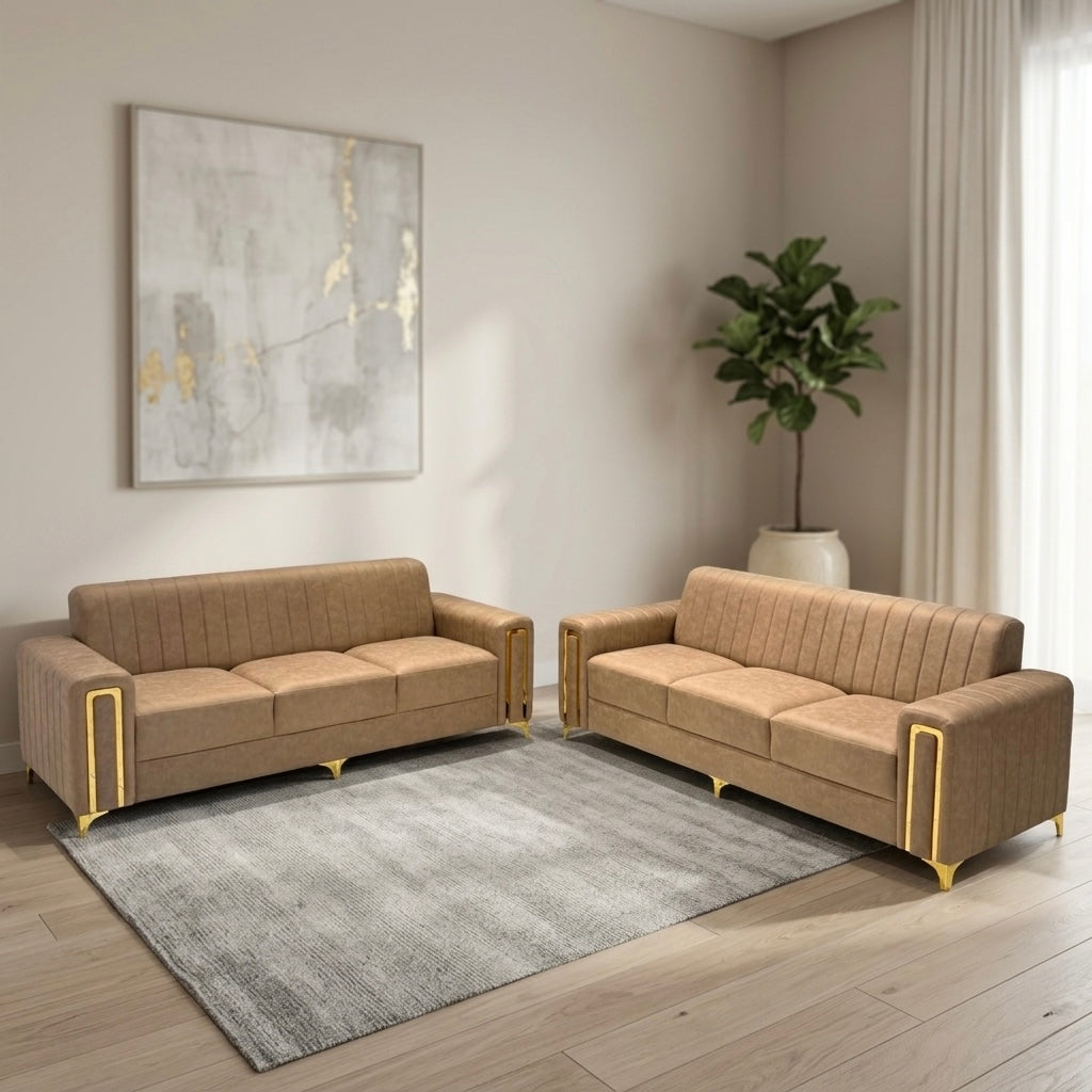 BOXER 3+3 SOFA SET | SUEDE FABRIC & WOOD FRAME | BEIGE