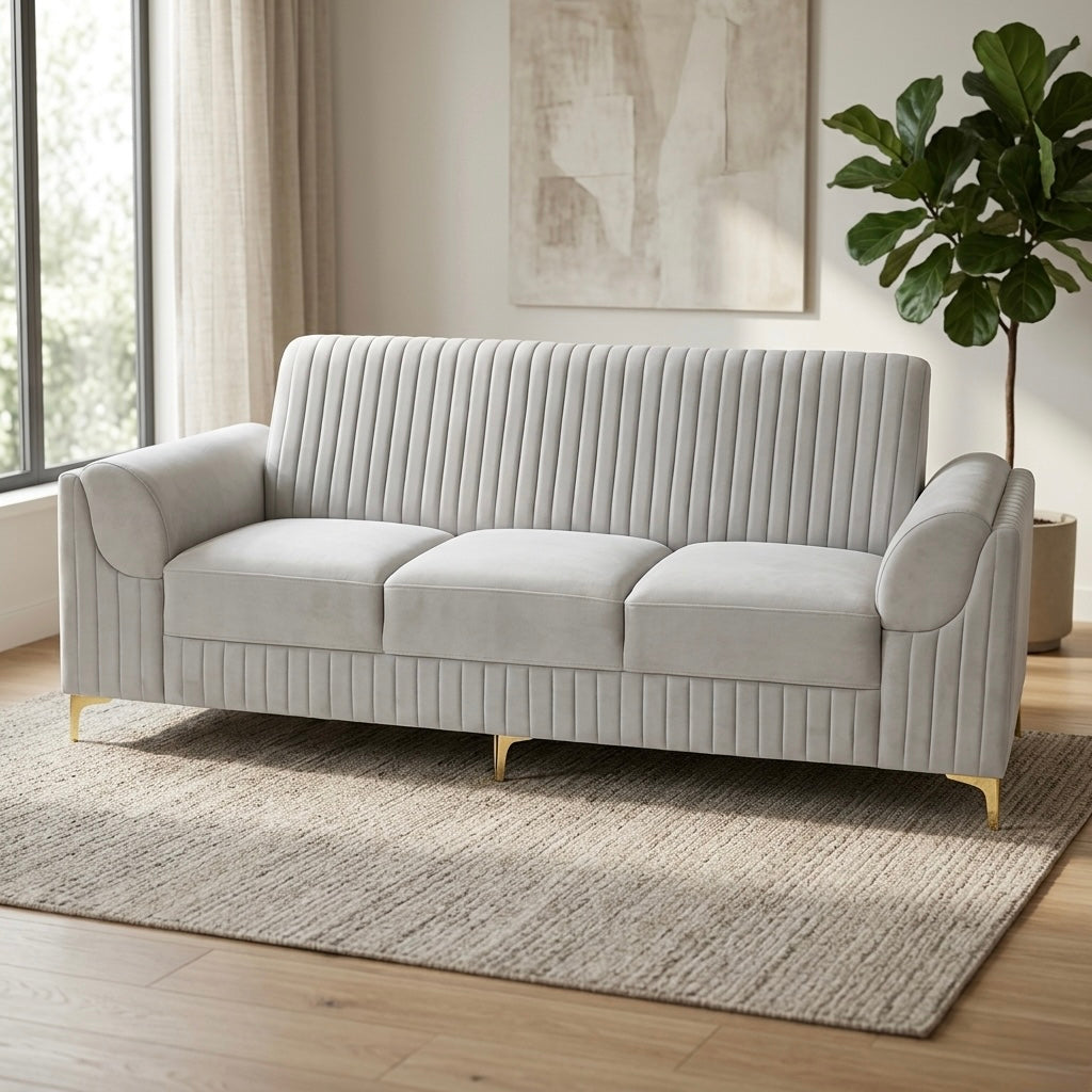 BELMONT 3-SEATER SOFA | SUEDE FABRIC & ACACIA WOOD FRAME | IVORY WHITE