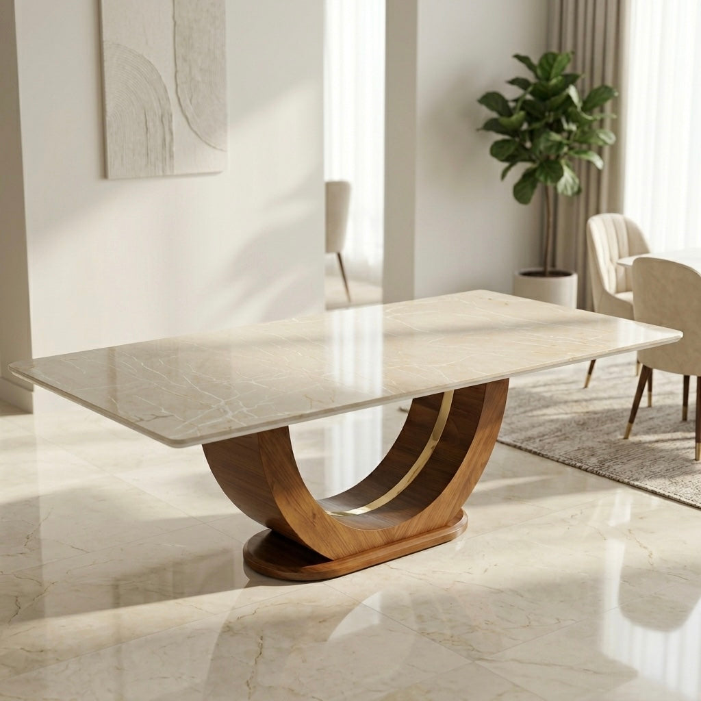 U GOLDEN LINER 6-SEATER DINING TABLE | MAHOGANY & CERAMIC TOP | 6×3.5 FT