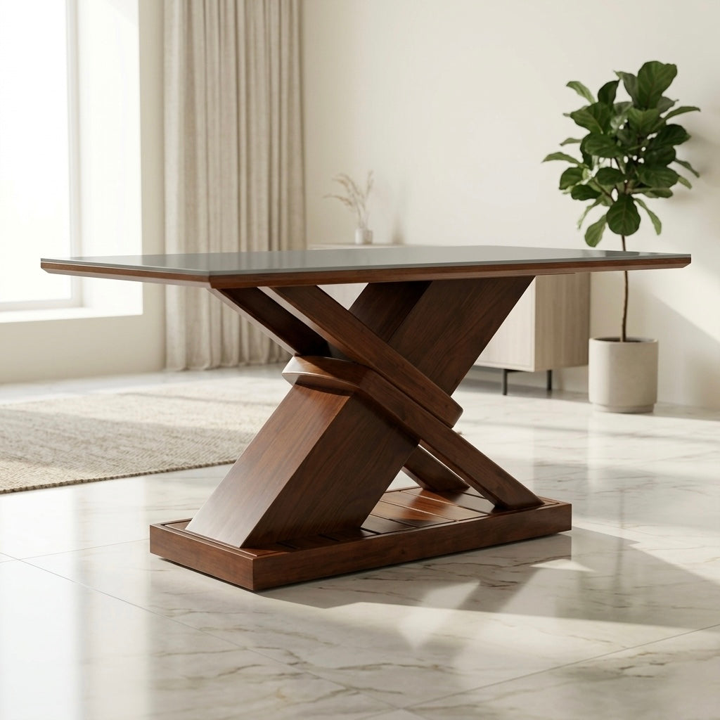 XAN 6-SEATER DINING TABLE | TREATED MAHOGANY & CERAMIC TOP | 6×3.5 FT
