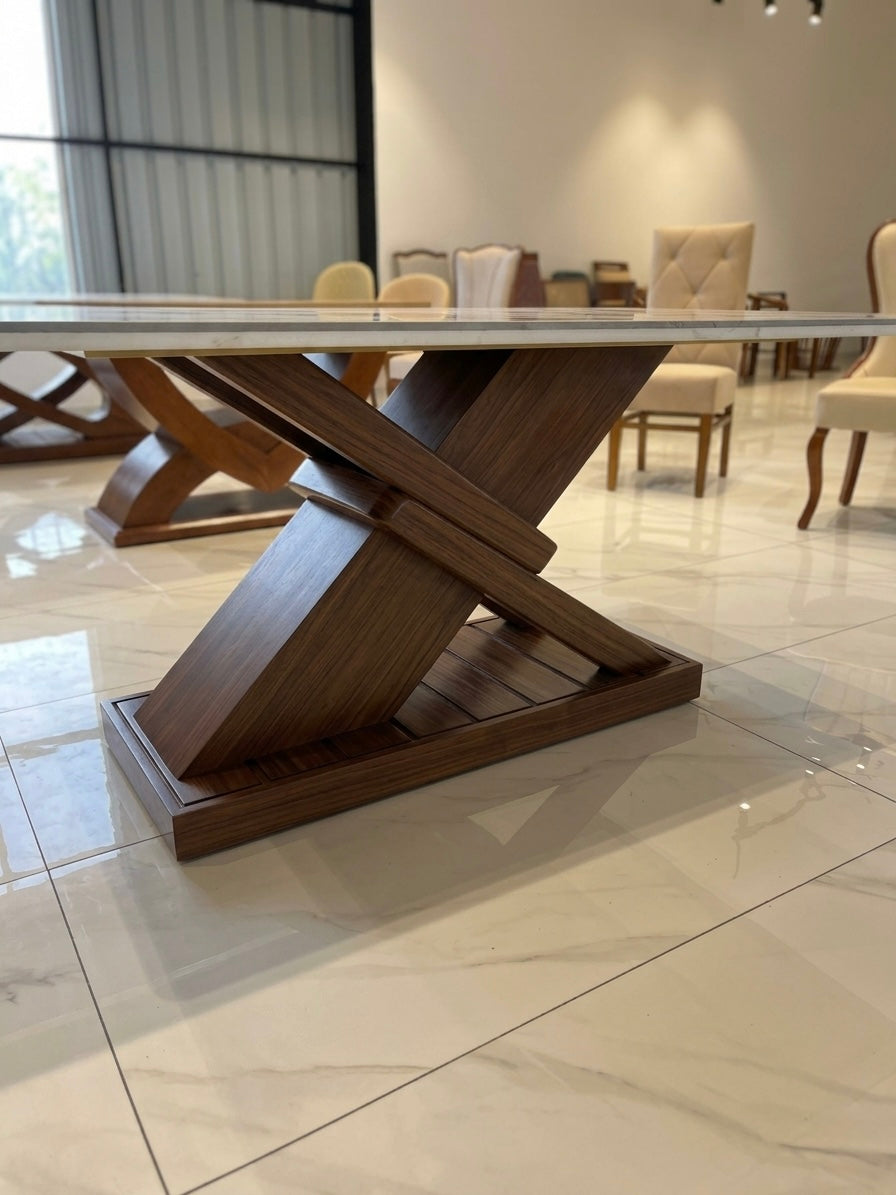 XAN 6-SEATER DINING TABLE | TREATED MAHOGANY & CERAMIC TOP | 6×3.5 FT