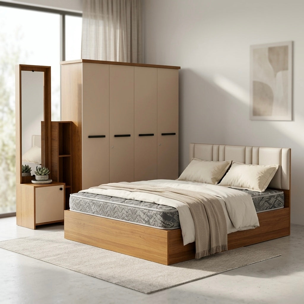 SPYDER 4-DOOR QUEEN SIZE BEDROOM SET | PARTICLE BOARD | CREAM