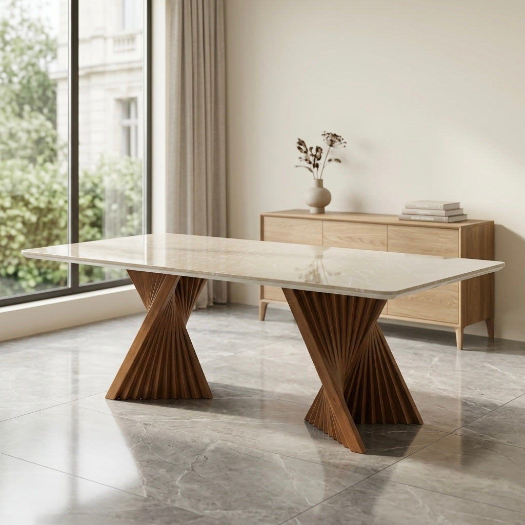 KING JONG 6-SEATER DINING SET | MAHOGANY & WHITE CERAMIC TOP | 6×3.5 FT