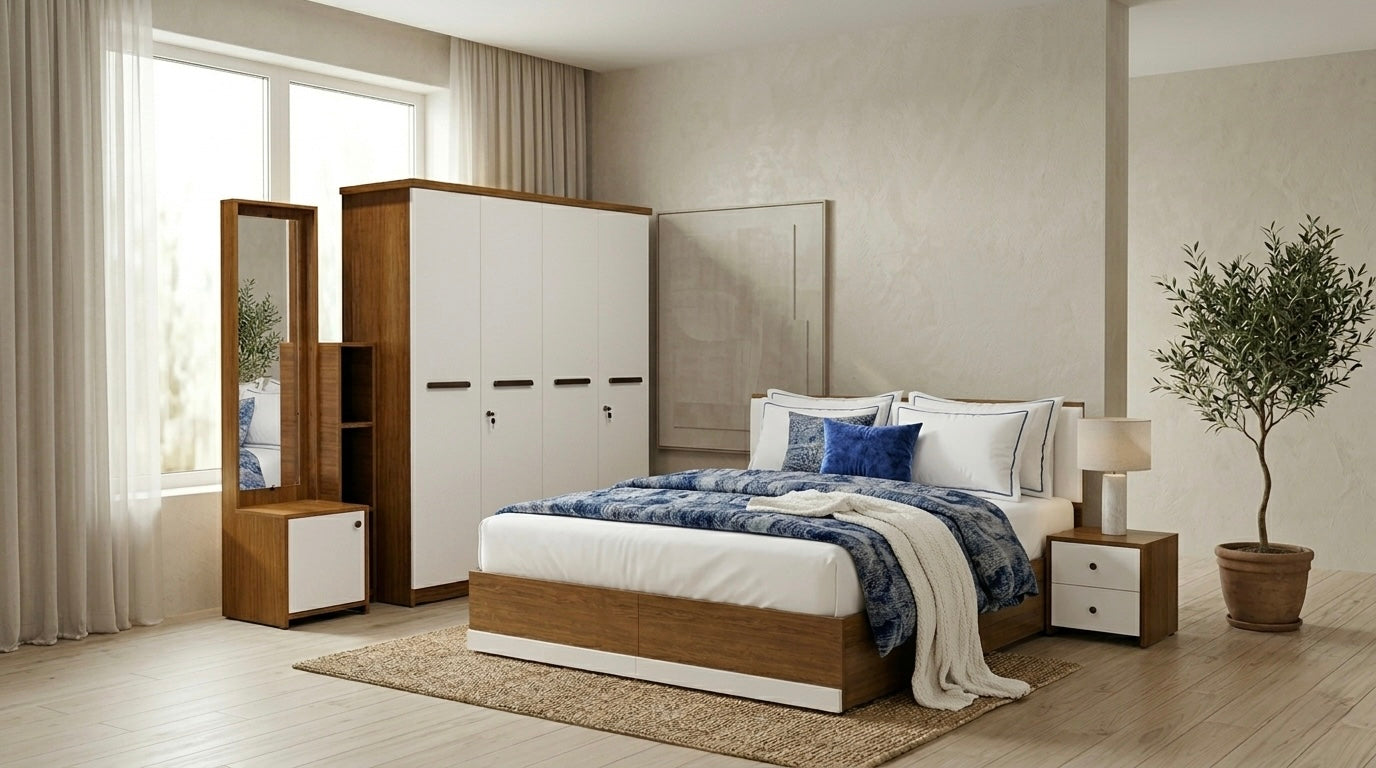 SPYDER 4-DOOR QUEEN SIZE BEDROOM SET | PARTICLE BOARD | WHITE