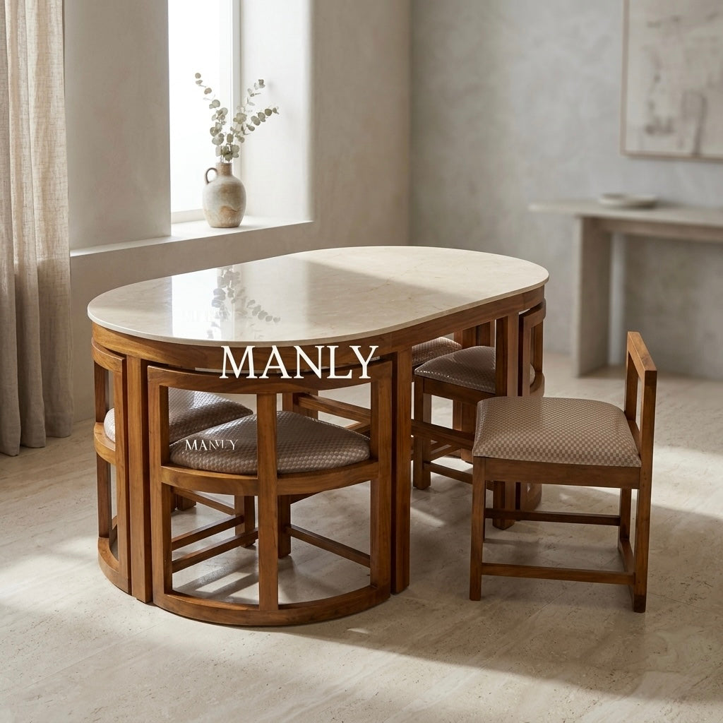 OVAL 6-SEATER DINING SET | ACACIA WOOD & CERAMIC TOP | 6×3.5 FT