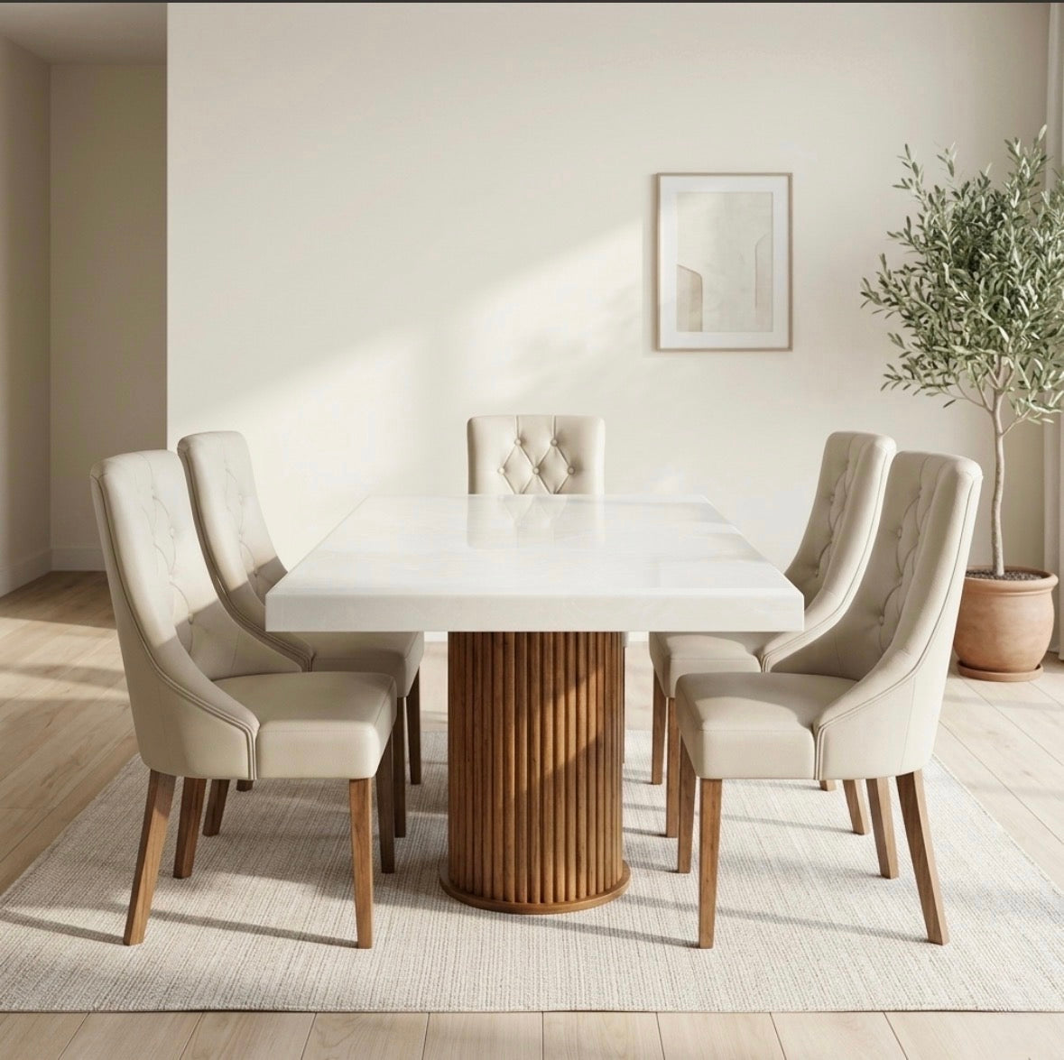 PILLER 6 CHAIR 6X3.5 ONYX TOP  - ACACIA WOOD  DINING SET |