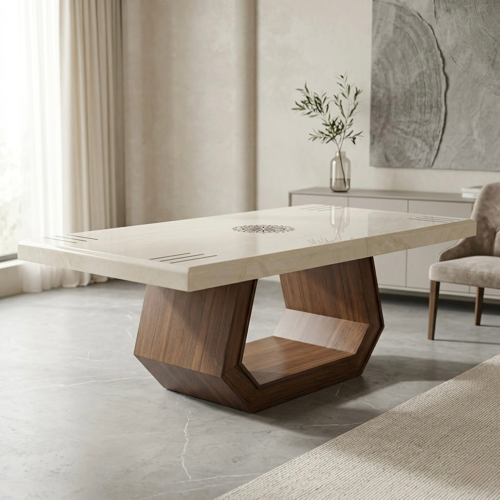 NIYEX 8-SEATER DINING SET | MAHOGANY & ONYX TOP | 8 CHAIRS | 7×3.5 FT