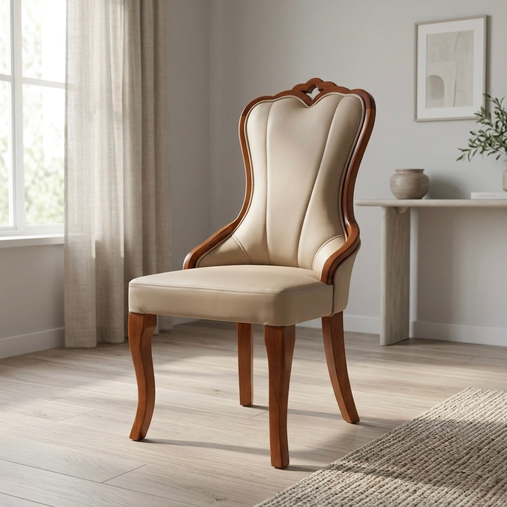 LOTUS DINING CHAIR | MAHOGANY & REXIN UPHOLSTERY