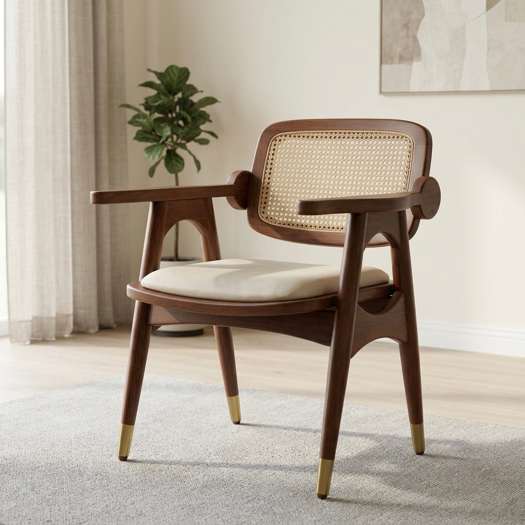 ROYAL HIGH BACK CHAIR | MAHOGANY & FABRIC | CREAM