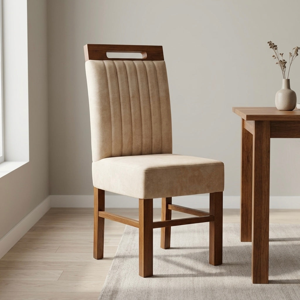 FIBERLINE DINING CHAIR | MAHOGANY WOOD & FABRIC