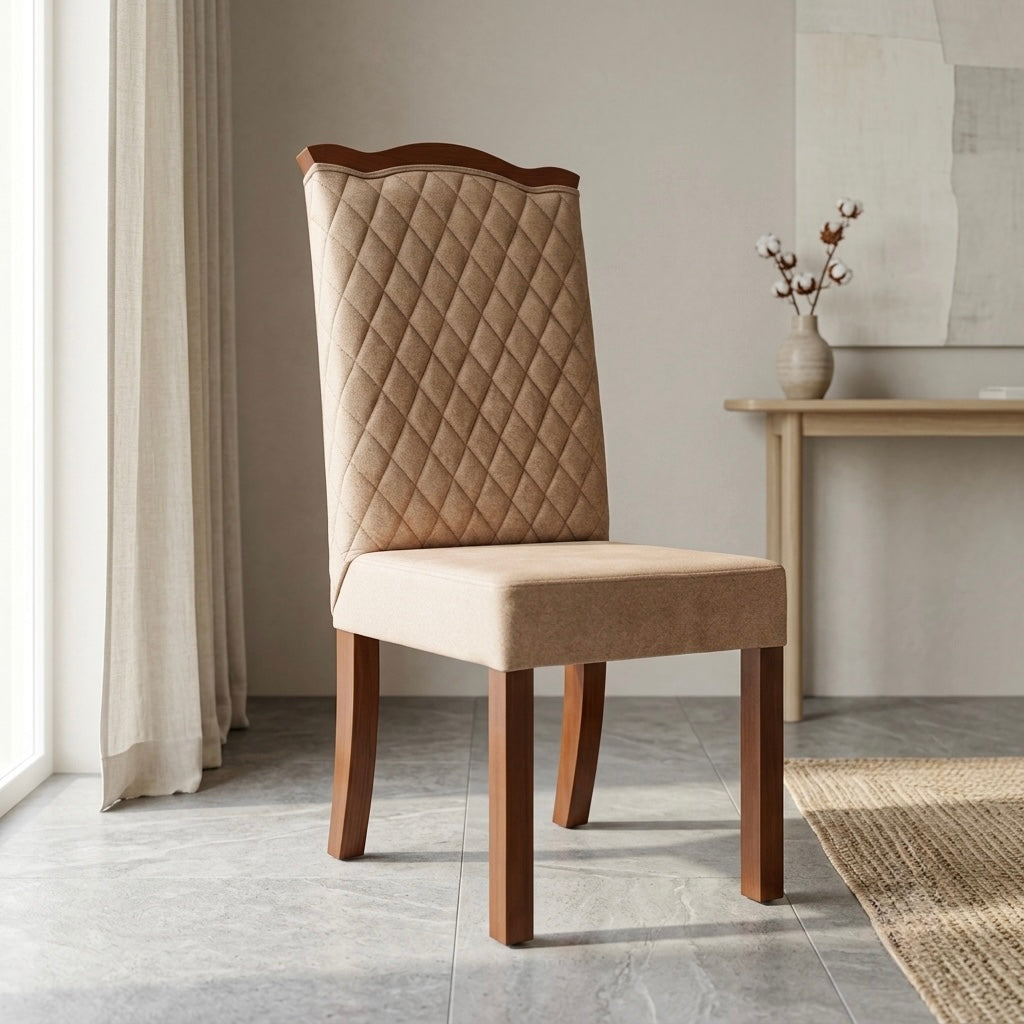 NEEB CHAIR | MAHOGANY WOOD & FABRIC | DARK BEIGE