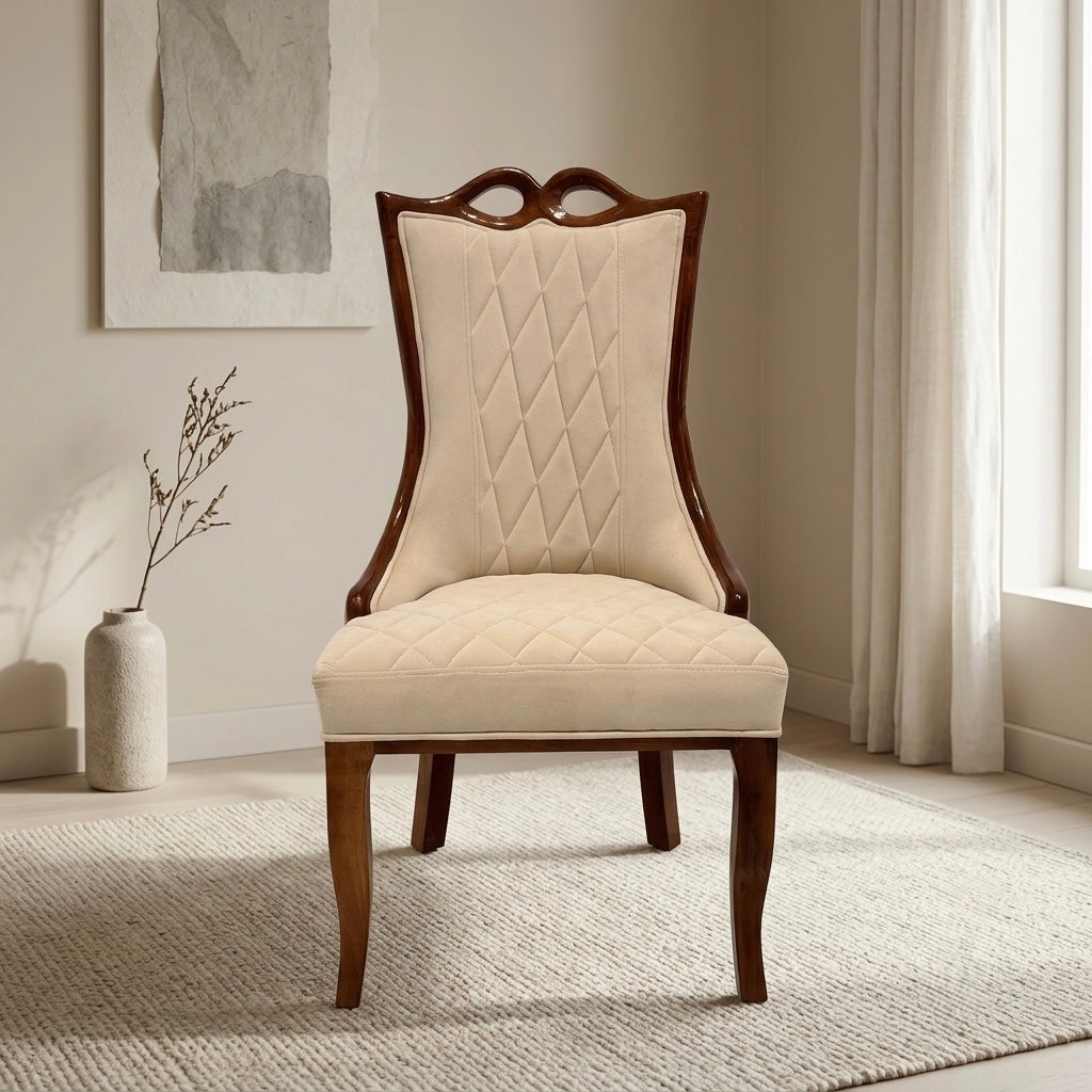 EYE DINING CHAIR | MAHOGANY WOOD & FABRIC | BEIGE