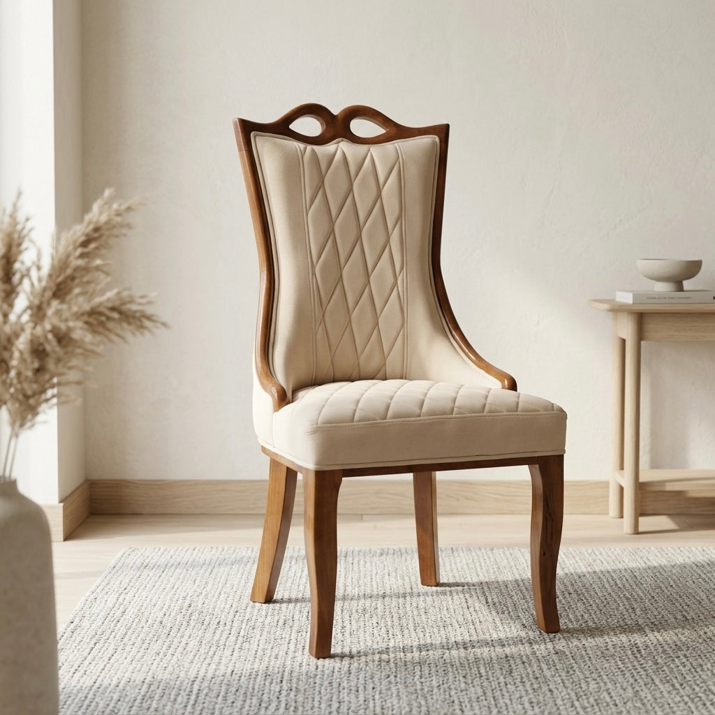 EYE DINING CHAIR | MAHOGANY WOOD & FABRIC | BEIGE