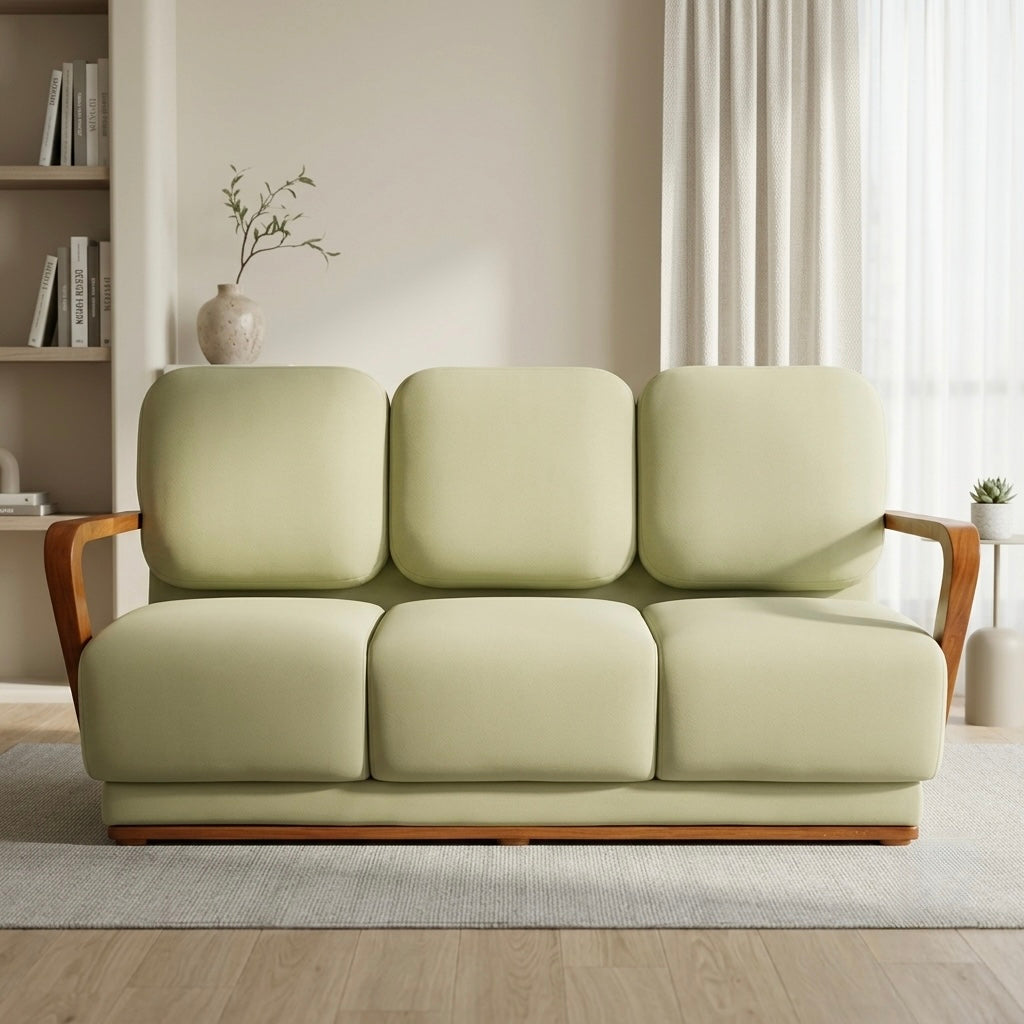 LINORA 3+1+1 GREEN COLOUR-TREATED MAHAGONY WOOD WITH FABRIC
