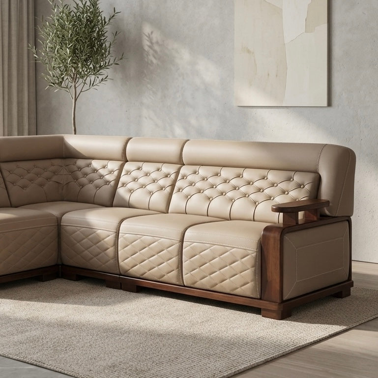 OZOP CORNER SOFA SET | MAHOGANY WOOD | SUEDE PS FABRIC | 32-DENSITY FOAM