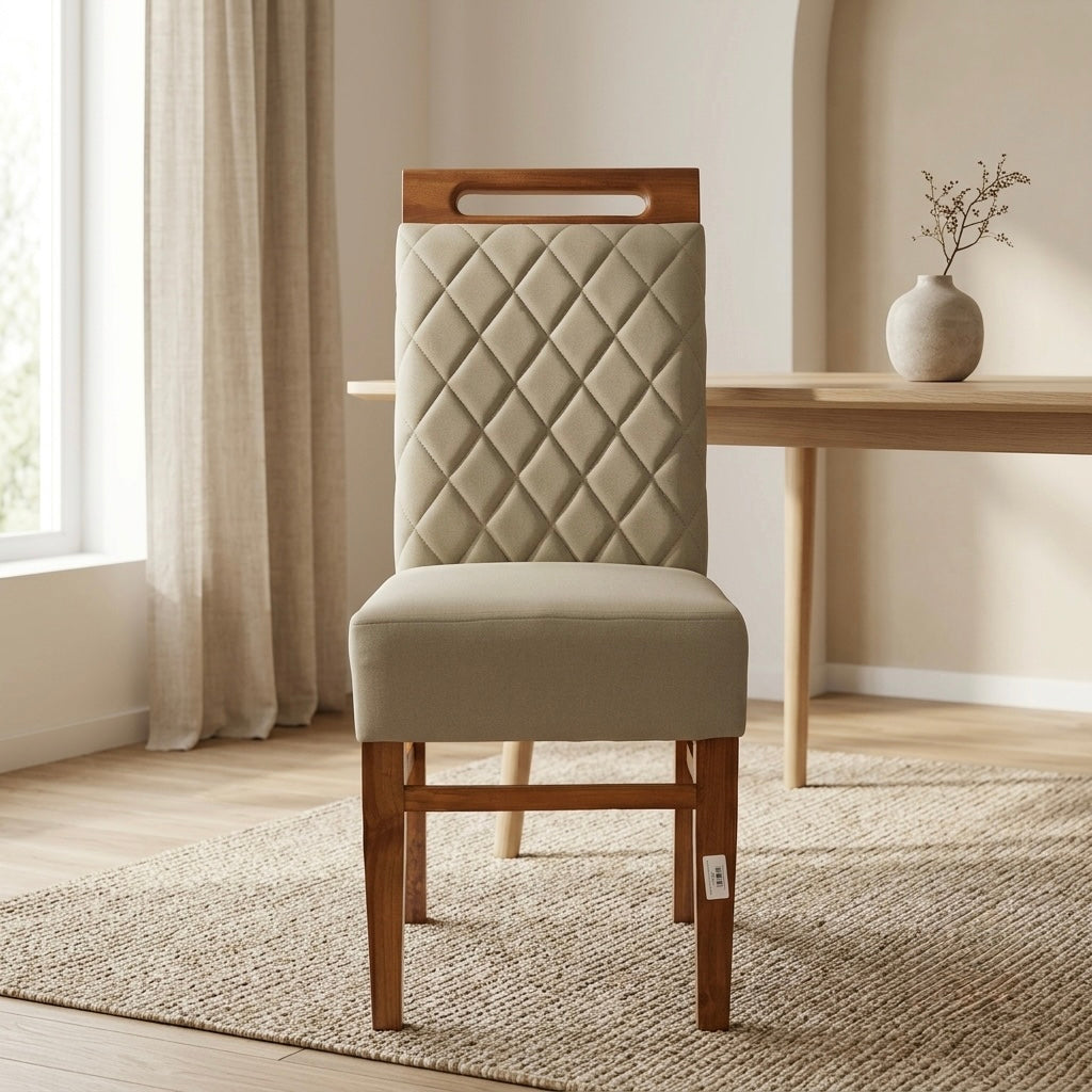 GREENISH DINING CHAIR | MAHOGANY WOOD & FABRIC | GREEN