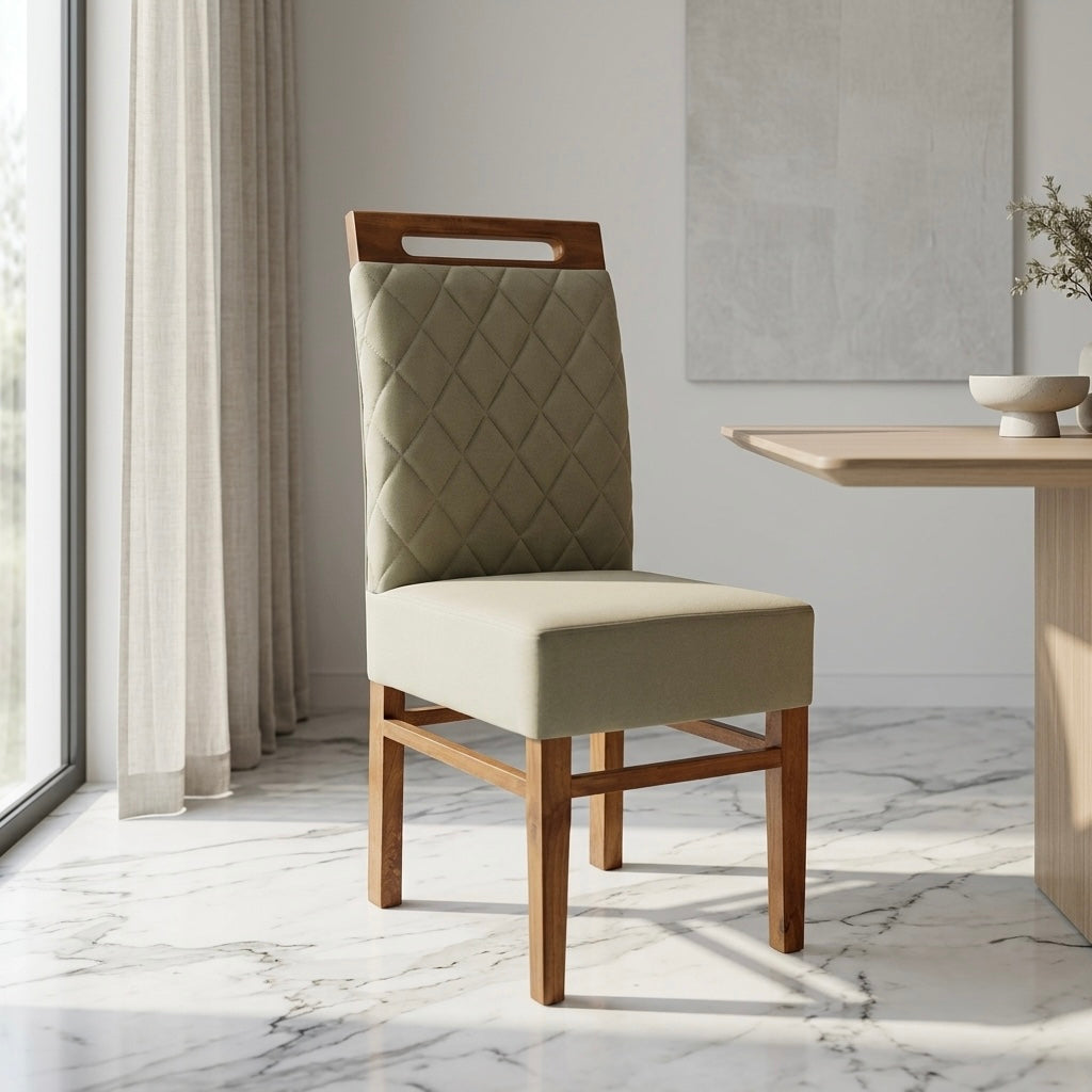 GREENISH DINING CHAIR | MAHOGANY WOOD & FABRIC | GREEN