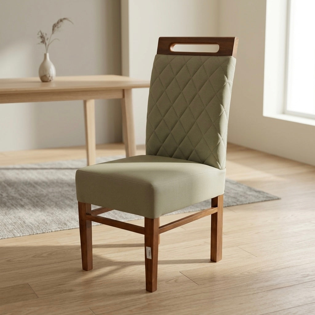 GREENISH DINING CHAIR | MAHOGANY WOOD & FABRIC | GREEN