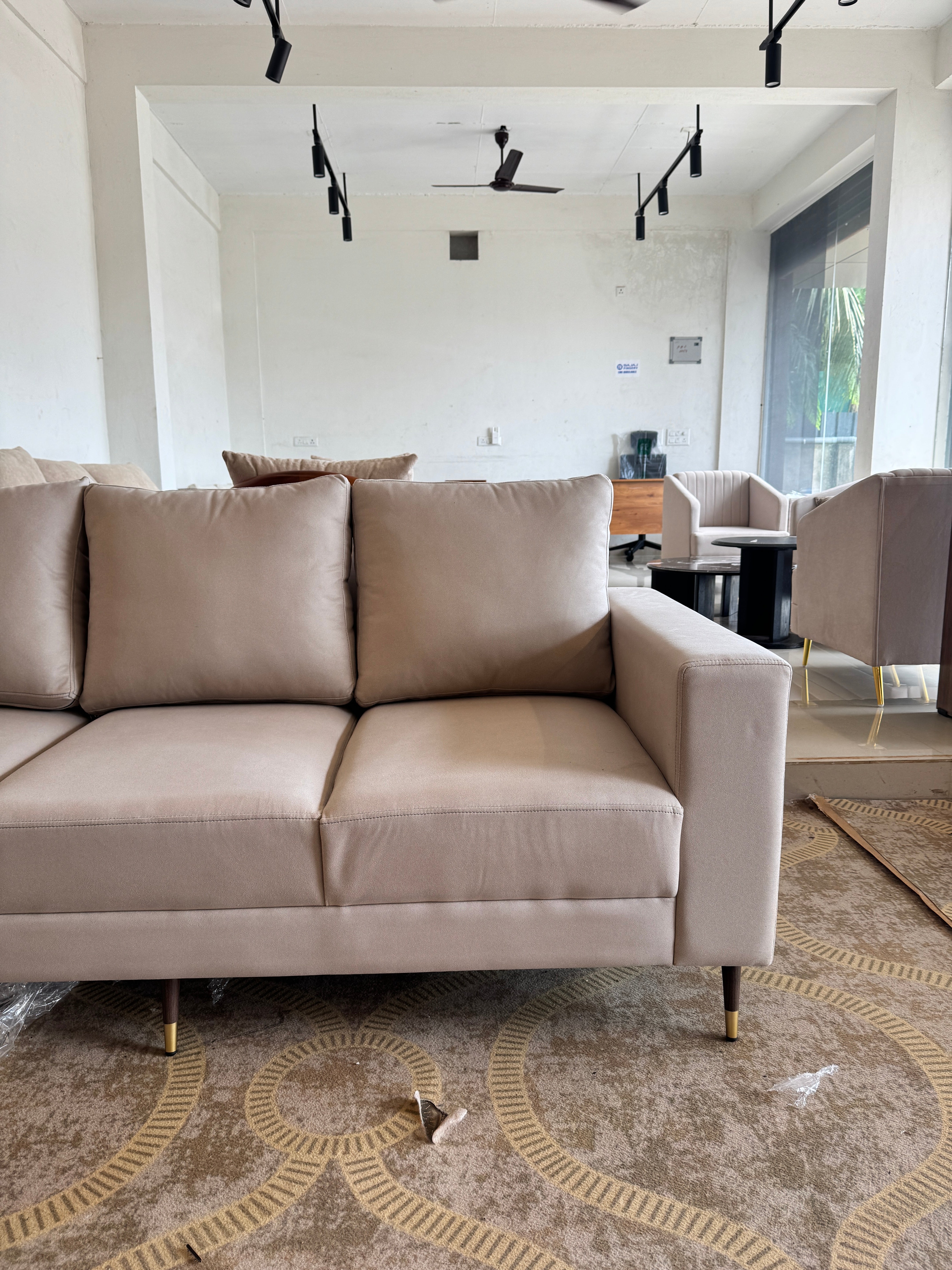 CLASSIC LAUNCHER SOFA SET | WOOD FRAME & SUEDE FABRIC | OFF WHITE