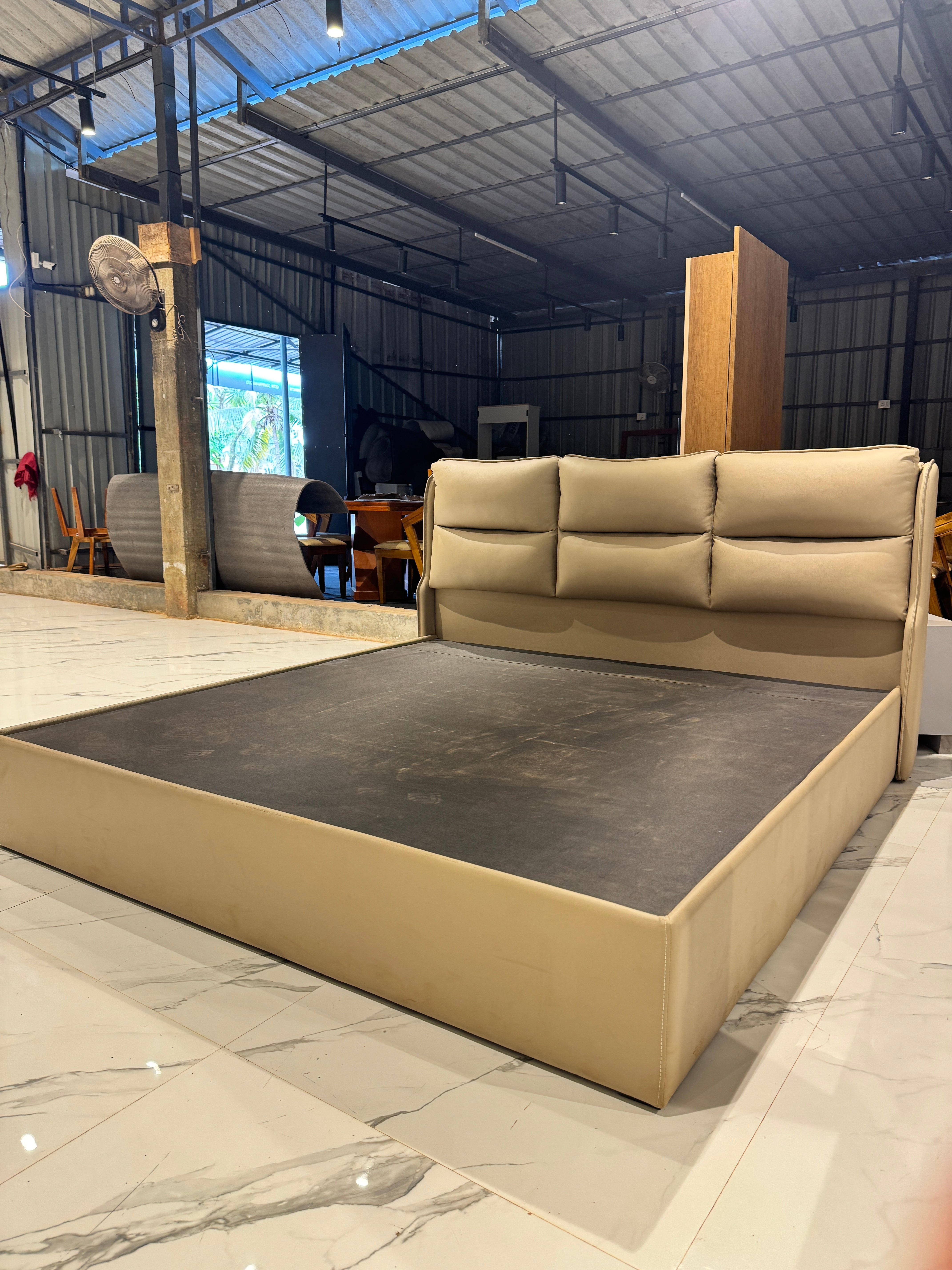 WALKEN KING SIZE COT | ART LEATHER | FULL CUSHION | ACACIA WOOD & PLYWOOD