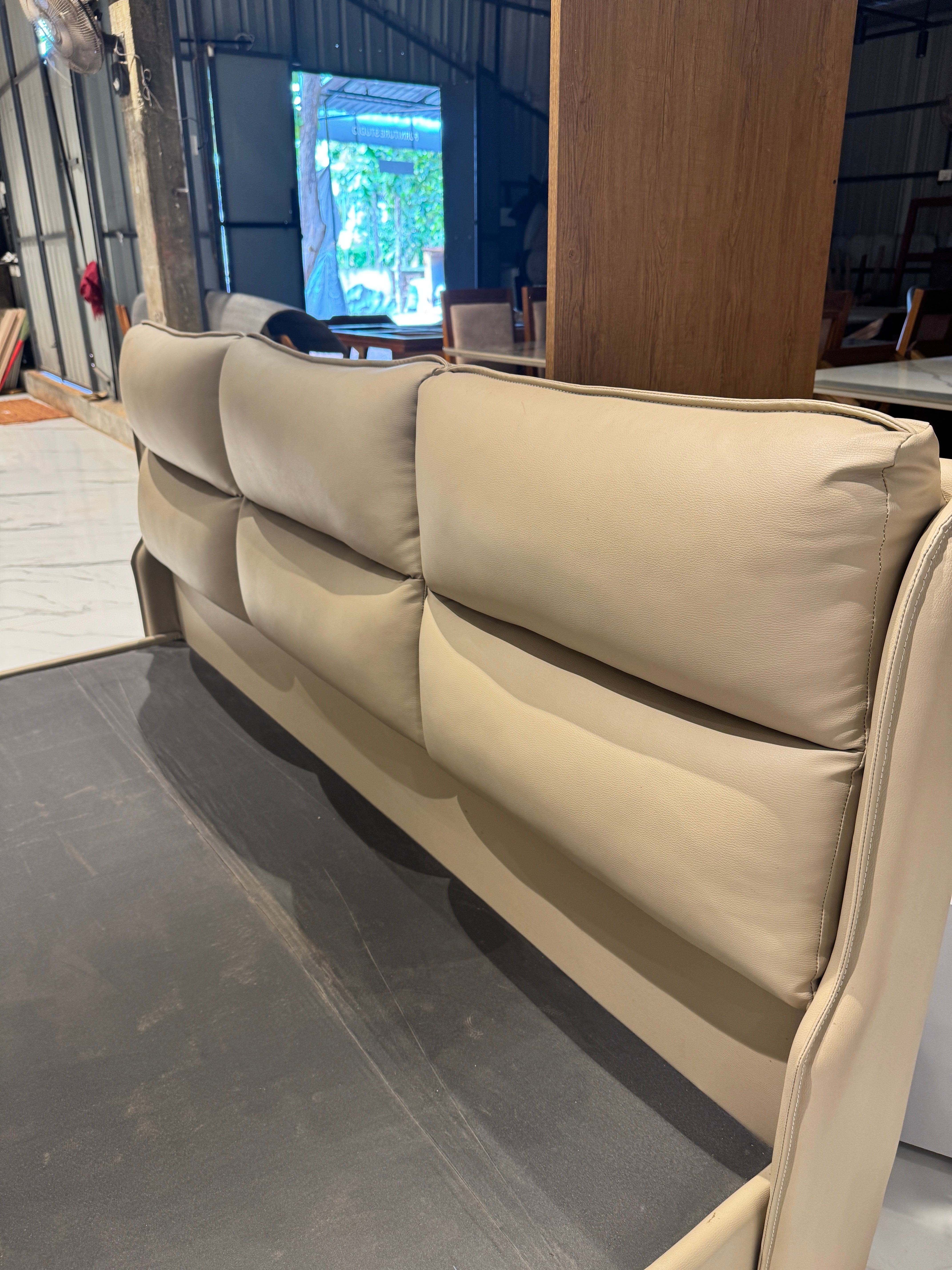 WALKEN KING SIZE COT | ART LEATHER | FULL CUSHION | ACACIA WOOD & PLYWOOD