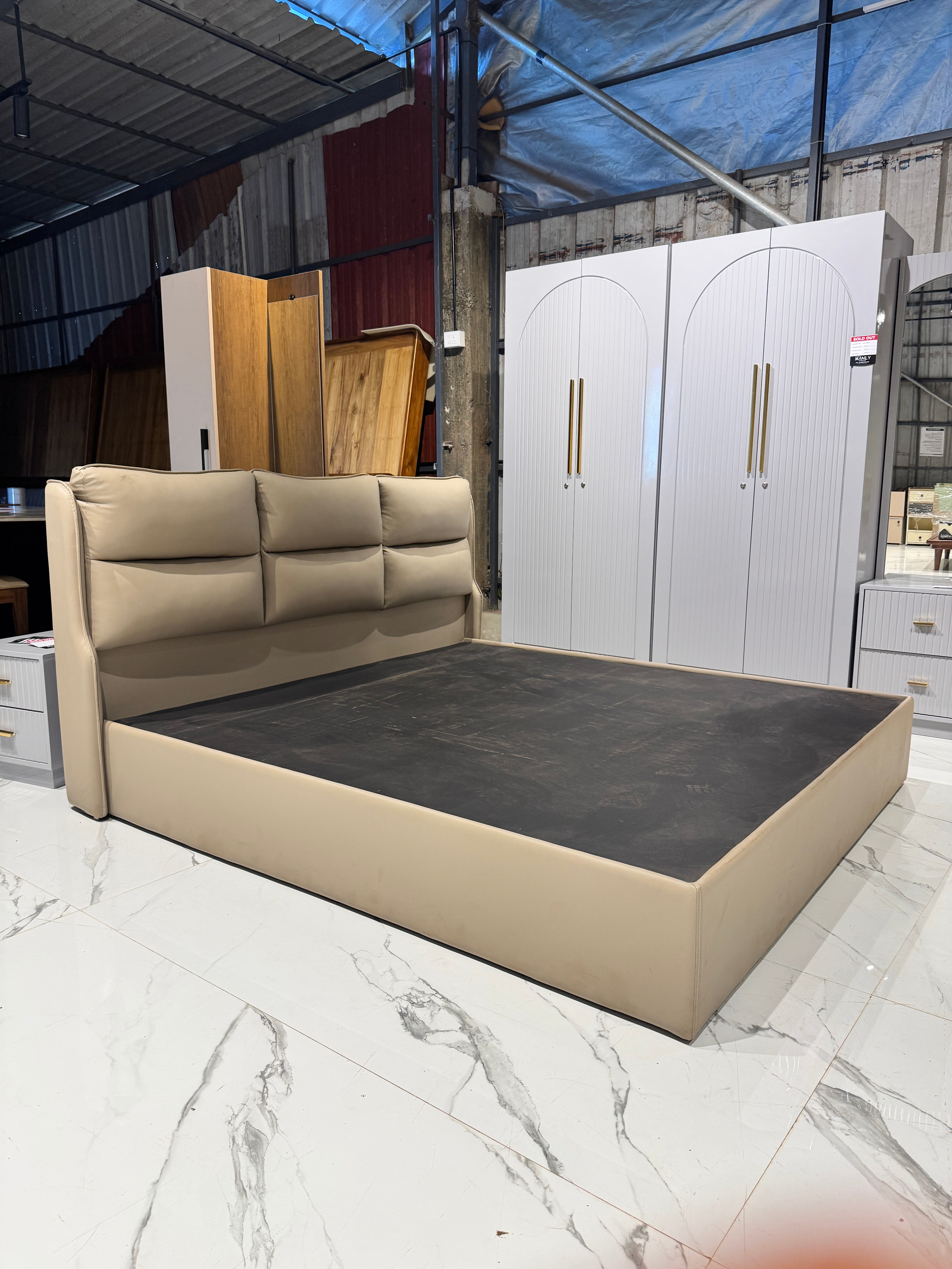 WALKEN KING SIZE COT | ART LEATHER | FULL CUSHION | ACACIA WOOD & PLYWOOD