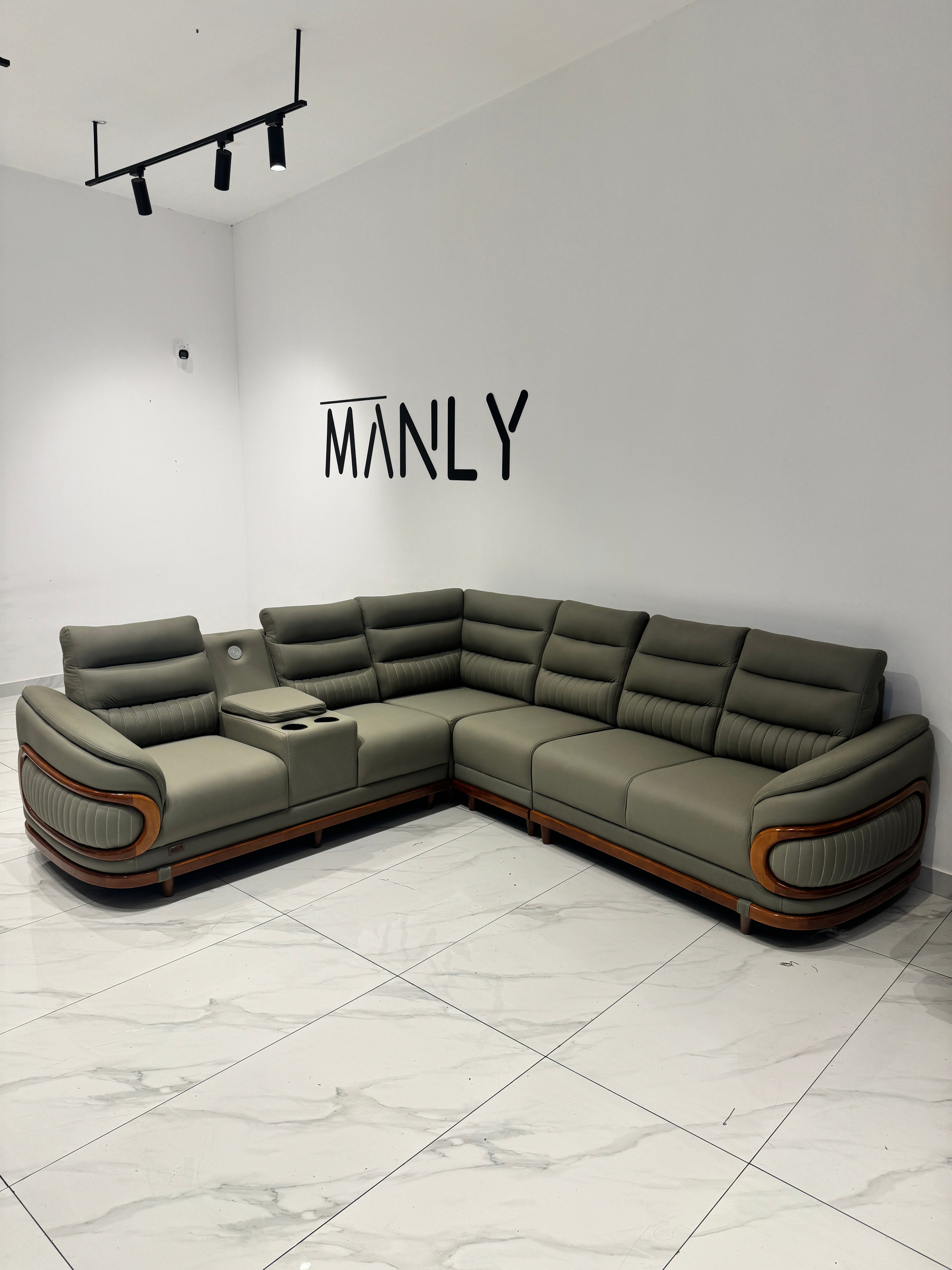 NOVA PREMIUM CORNER SOFA SET | MAHOGANY WOOD | SUEDE FABRIC | POCKET SPRING | GREEN
