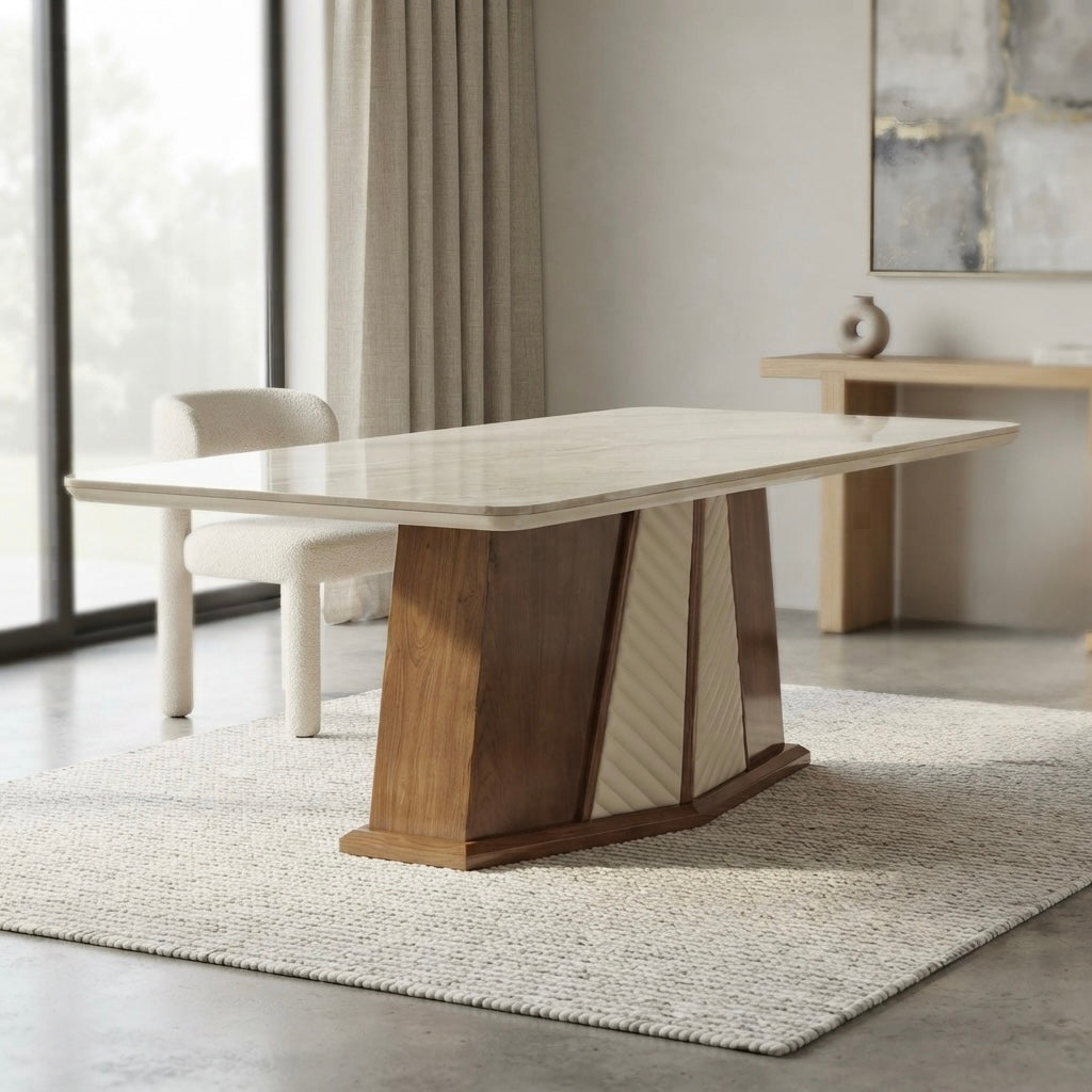 APEX 6-SEATER DINING TABLE SET | 6X3.5 FT | MAHOGANY WOOD & REXIN
