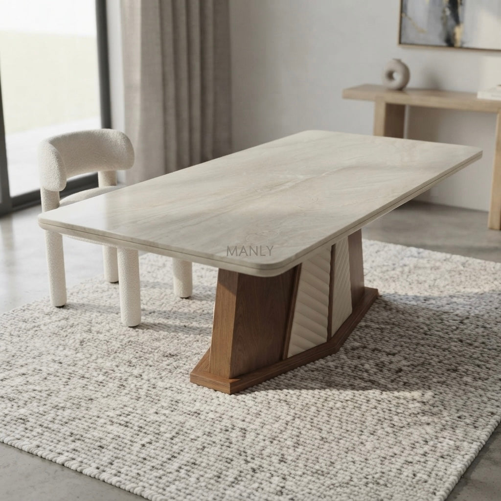 APEX 6-SEATER DINING TABLE SET | 6X3.5 FT | MAHOGANY WOOD & REXIN