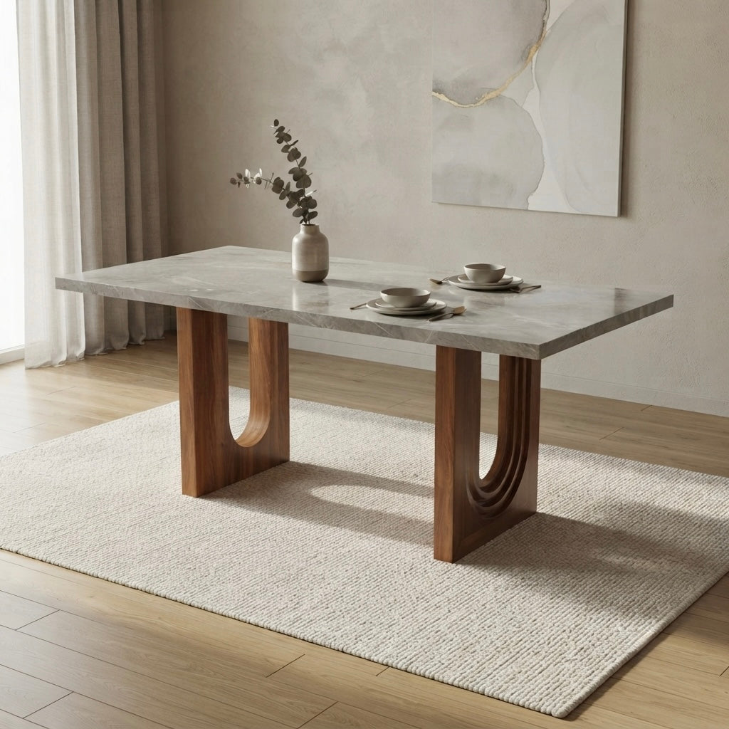 KLARA 6 SEATER 6X3.5 DININ TABLE -TREATED MAHAGONY WOOD WITH CERAMIC TOP