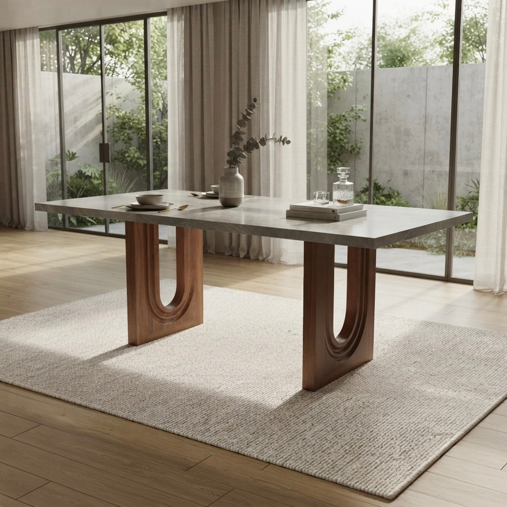 KLARA 6 SEATER 6X3.5 DININ TABLE -TREATED MAHAGONY WOOD WITH CERAMIC TOP